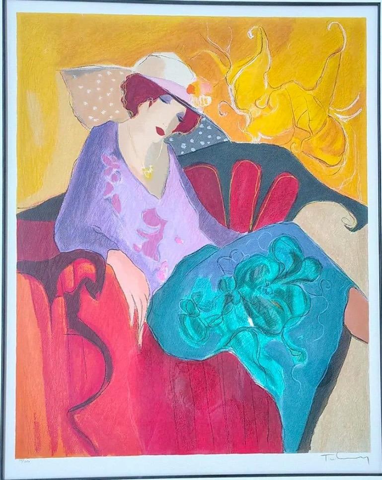 Impressive Hand-Signed Itzchak Tarkay Serigraph - Seated Lady in Purple - Limited Edition 75/350 - 5
