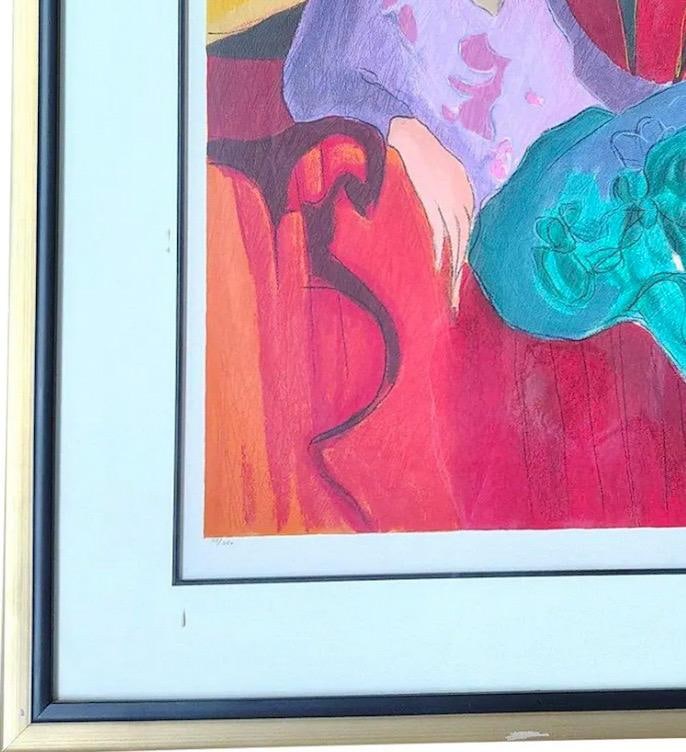 Impressive Hand-Signed Itzchak Tarkay Serigraph - Seated Lady in Purple - Limited Edition 75/350 - 7