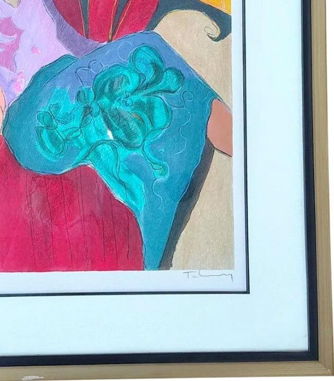 Impressive Hand-Signed Itzchak Tarkay Serigraph - Seated Lady in Purple - Limited Edition 75/350 - 9