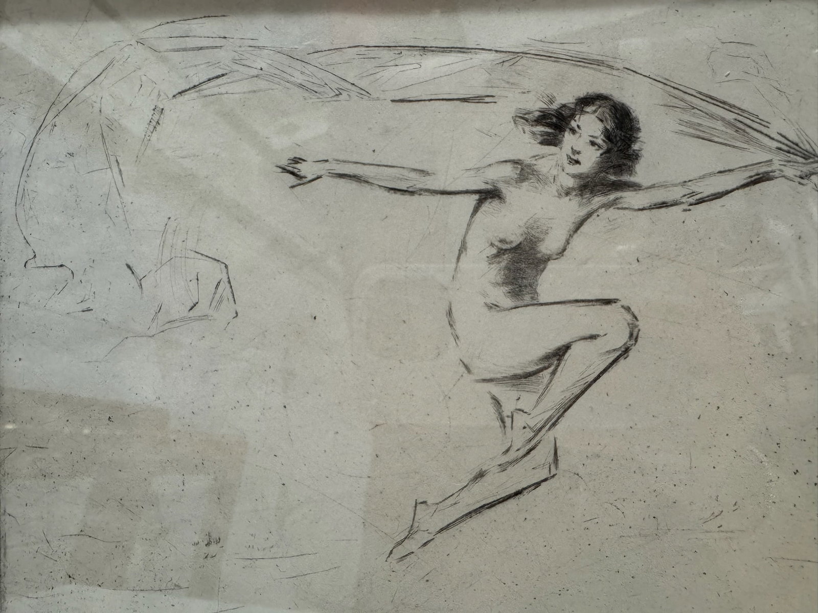 Mid 20th Century Troy Kinney Signed Figurative Etching Female Dancer Nude Modernist Print Framed - 4
