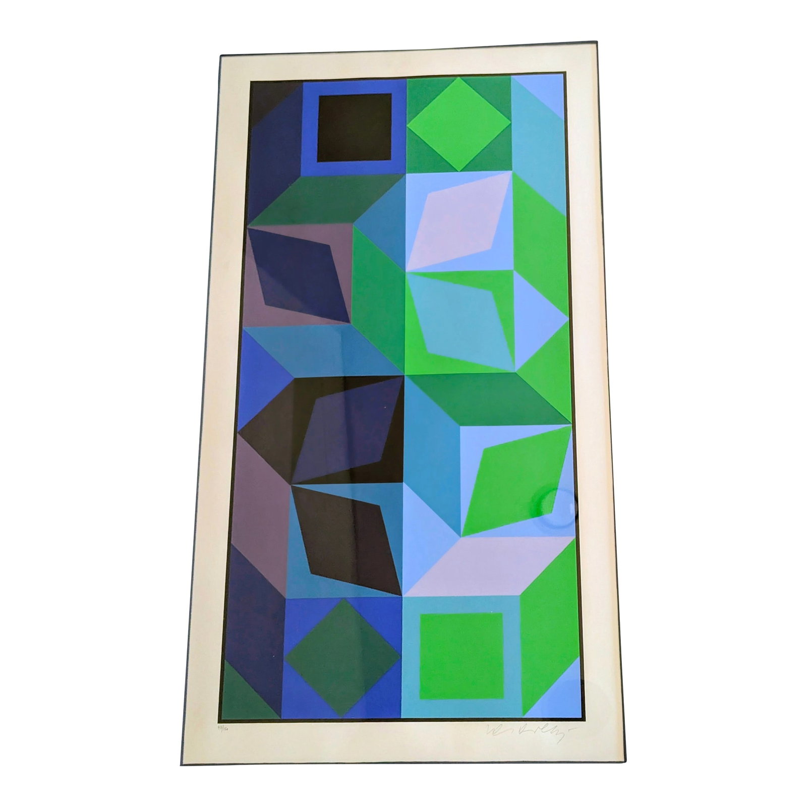 1970s Victor Vasarely, Signed Limited Edition of "Dom IV Bv" From Redfern Gallery /London, Color Ser: Victor Vasarely (Hungarian/French, 1906-1997). Lithograph on heavy woven linen paper possibly. The artist, known as the father of Op Art, was a master of optical and geometric abstraction. Born in the