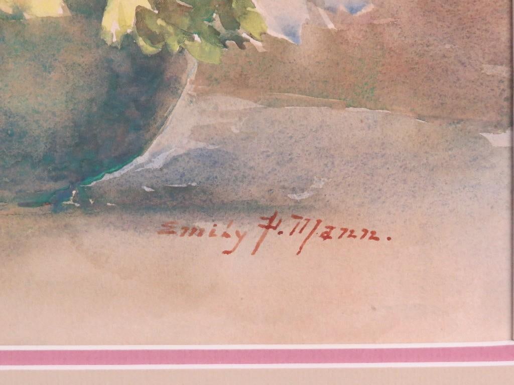 Antique Emily F. Mann Floral Still-Life Watercolor Triple Matted Gilt Framed - 2