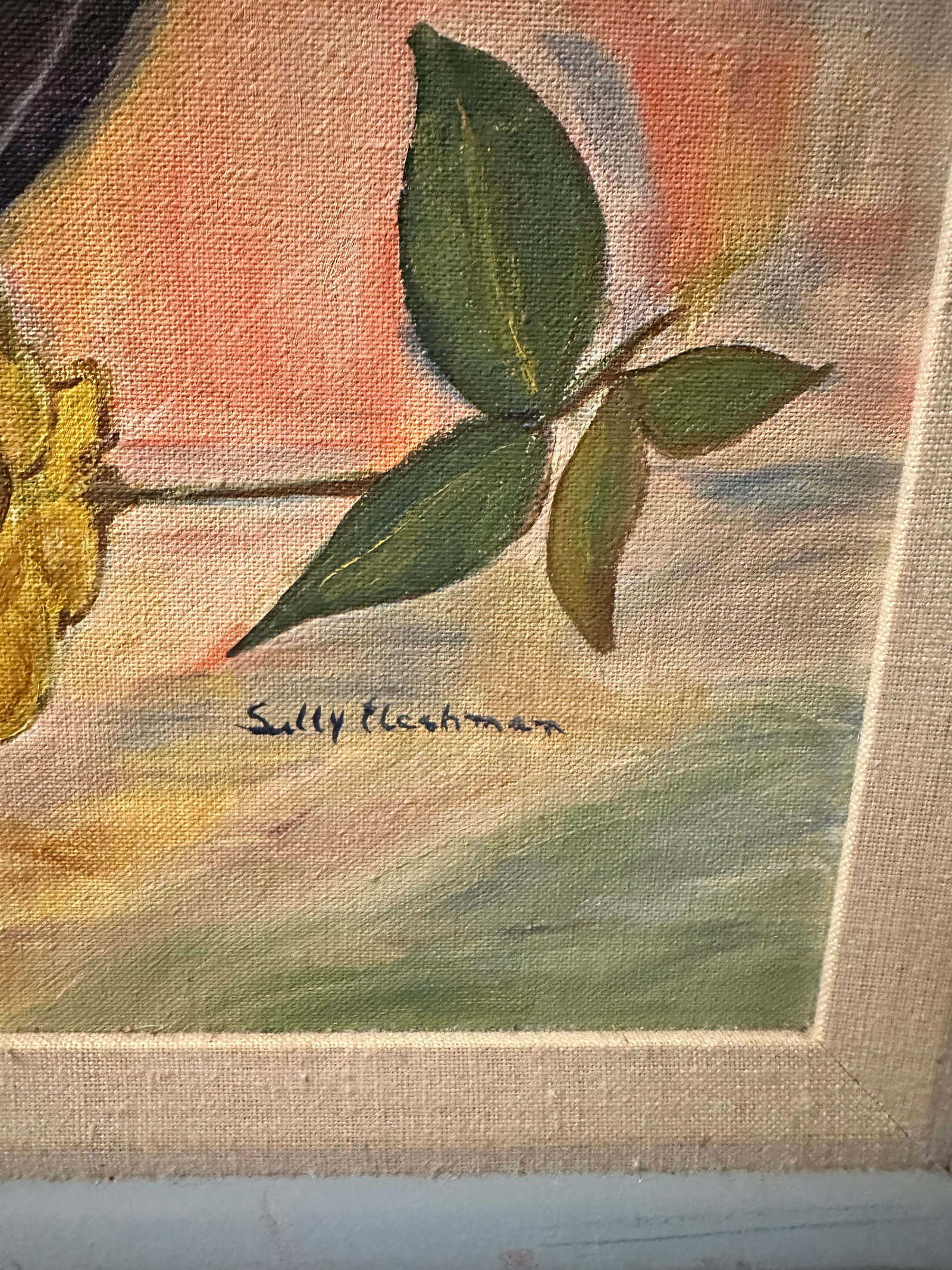 1970s Yellow Roses Acrylic on Canvas Signed Sally Fleshman - 2