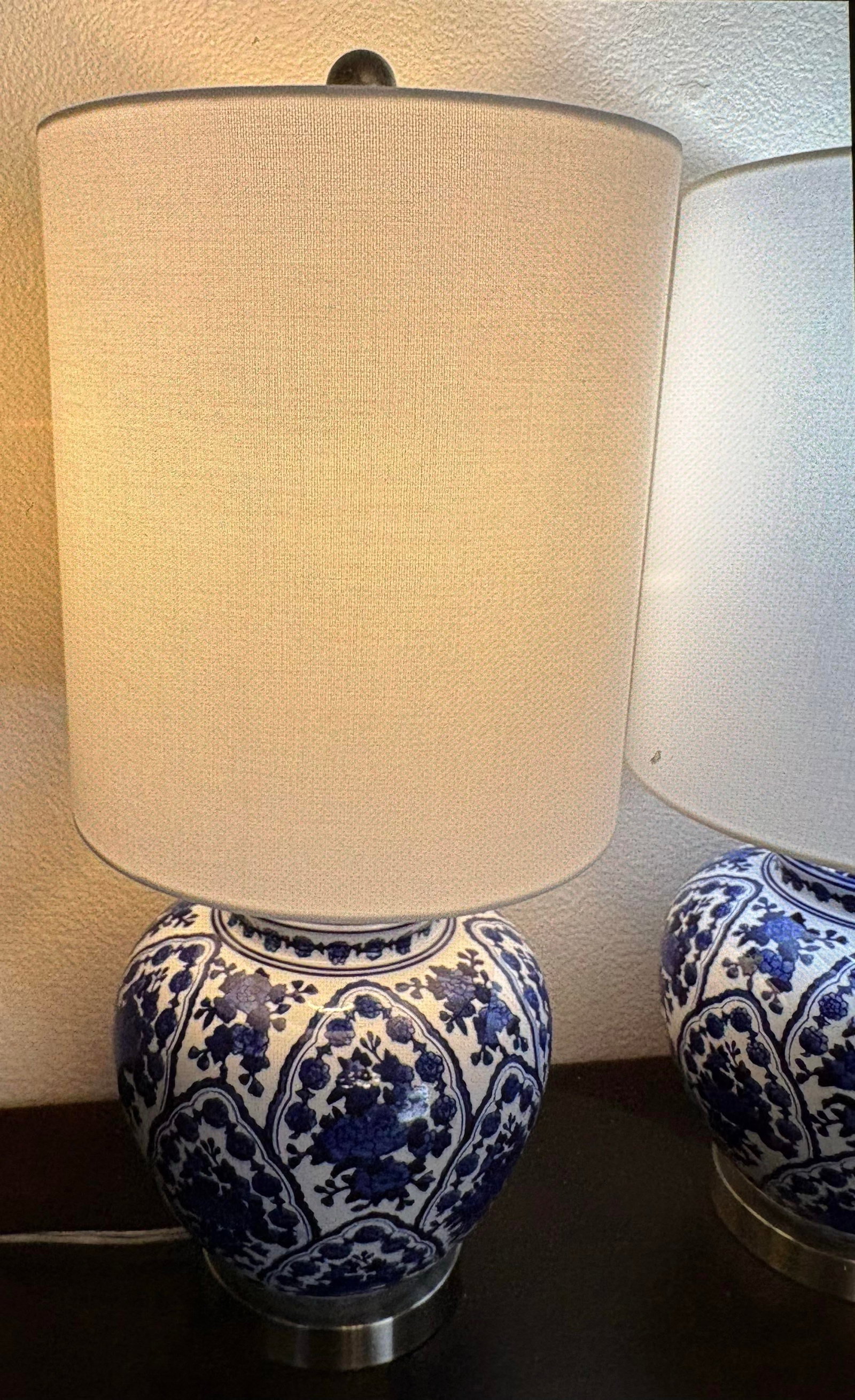 Vintage Chinoiserie Style Blue and White Ginger Jar 3-Way, Table Lamps - a Pair - 4