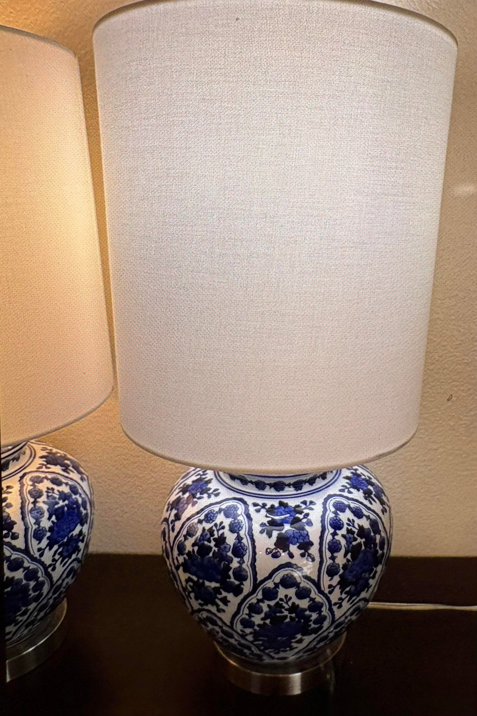 Vintage Chinoiserie Style Blue and White Ginger Jar 3-Way, Table Lamps - a Pair - 5