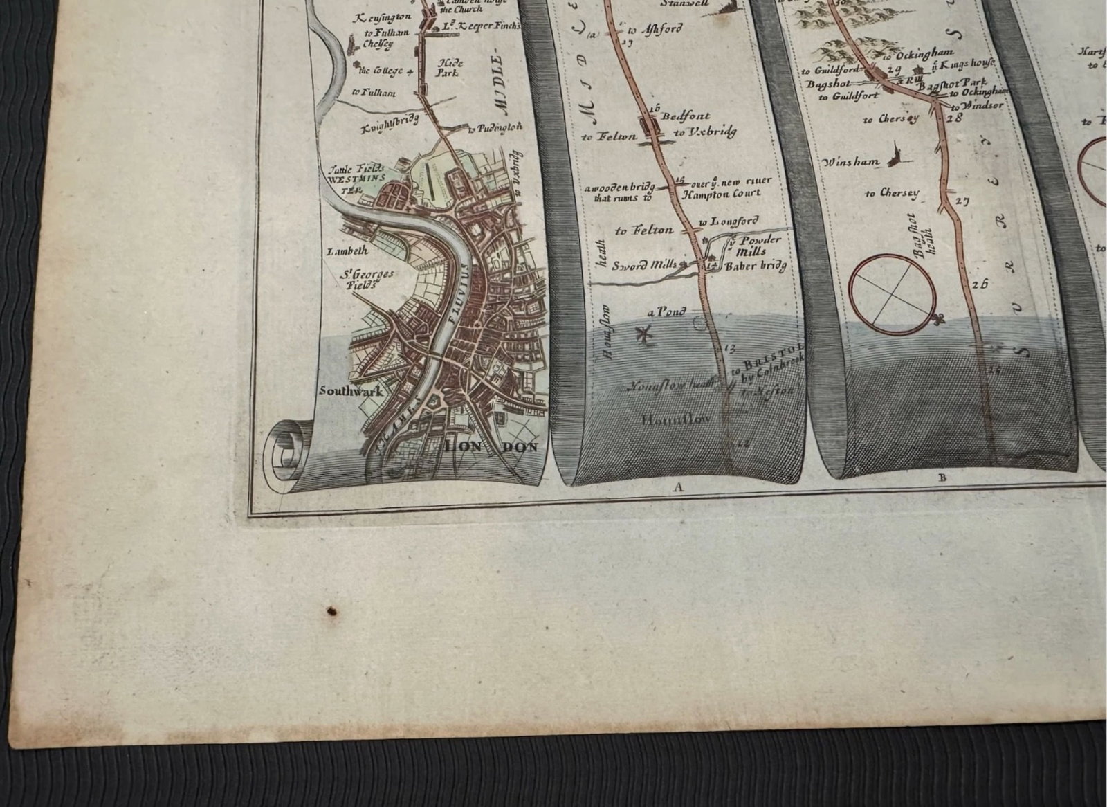Set of 5 John Ogilby 1675 Hand Colored Road Maps Britannia England - 4