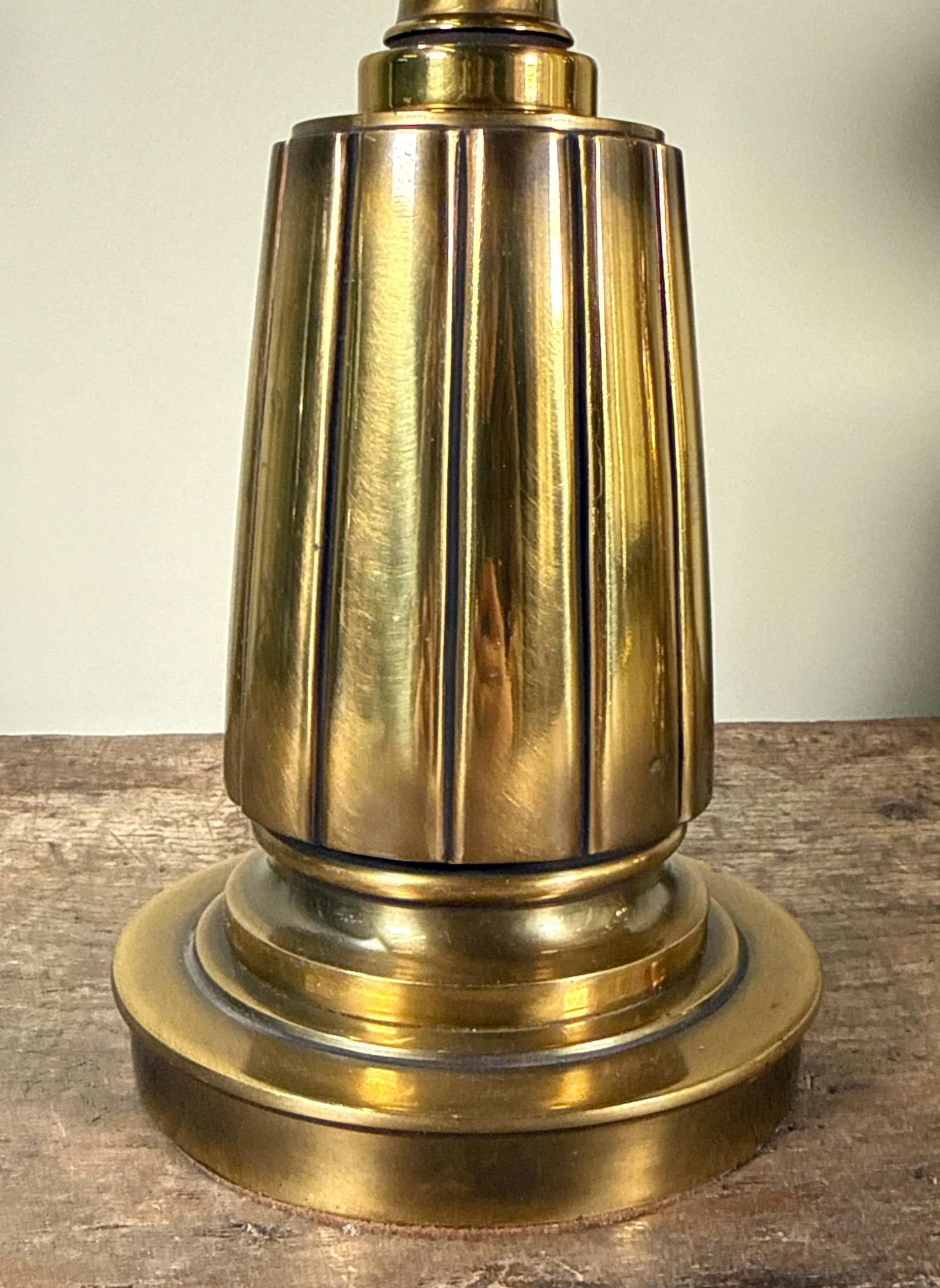 Stiffel Style Hollywood Regency Brass Table Lamps With Greek Key Shades - A Pair - 5