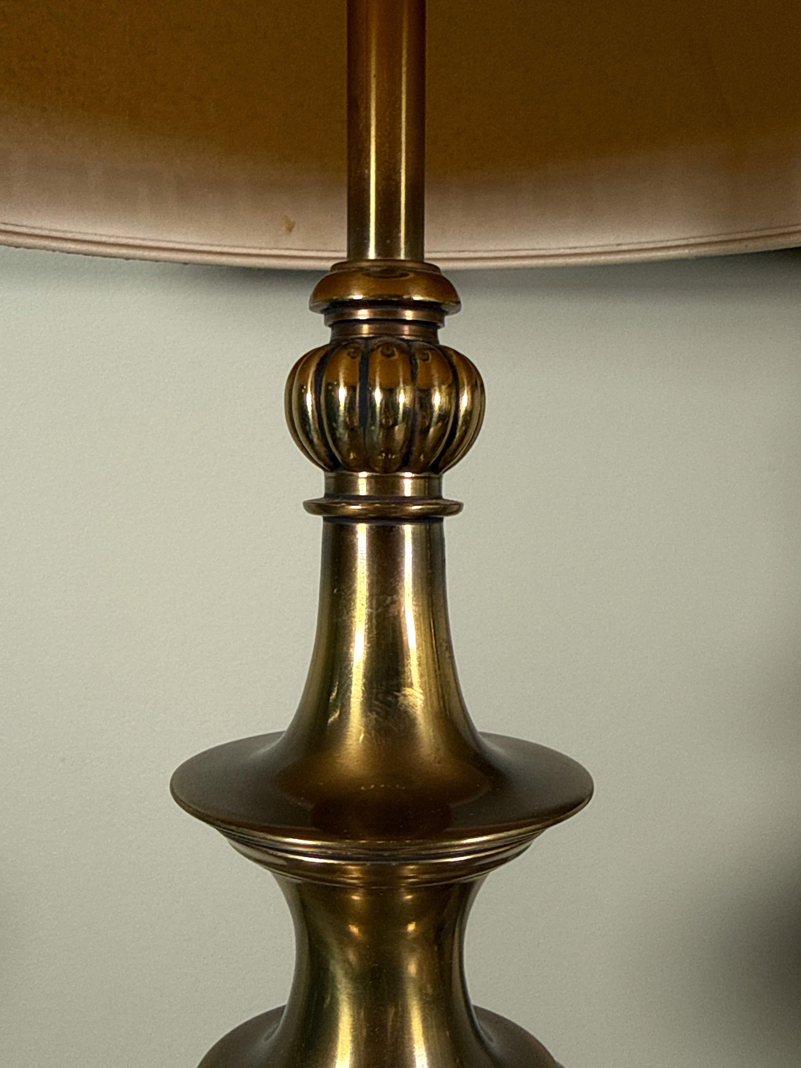 Stiffel Style Hollywood Regency Brass Table Lamps With Greek Key Shades - A Pair - 7
