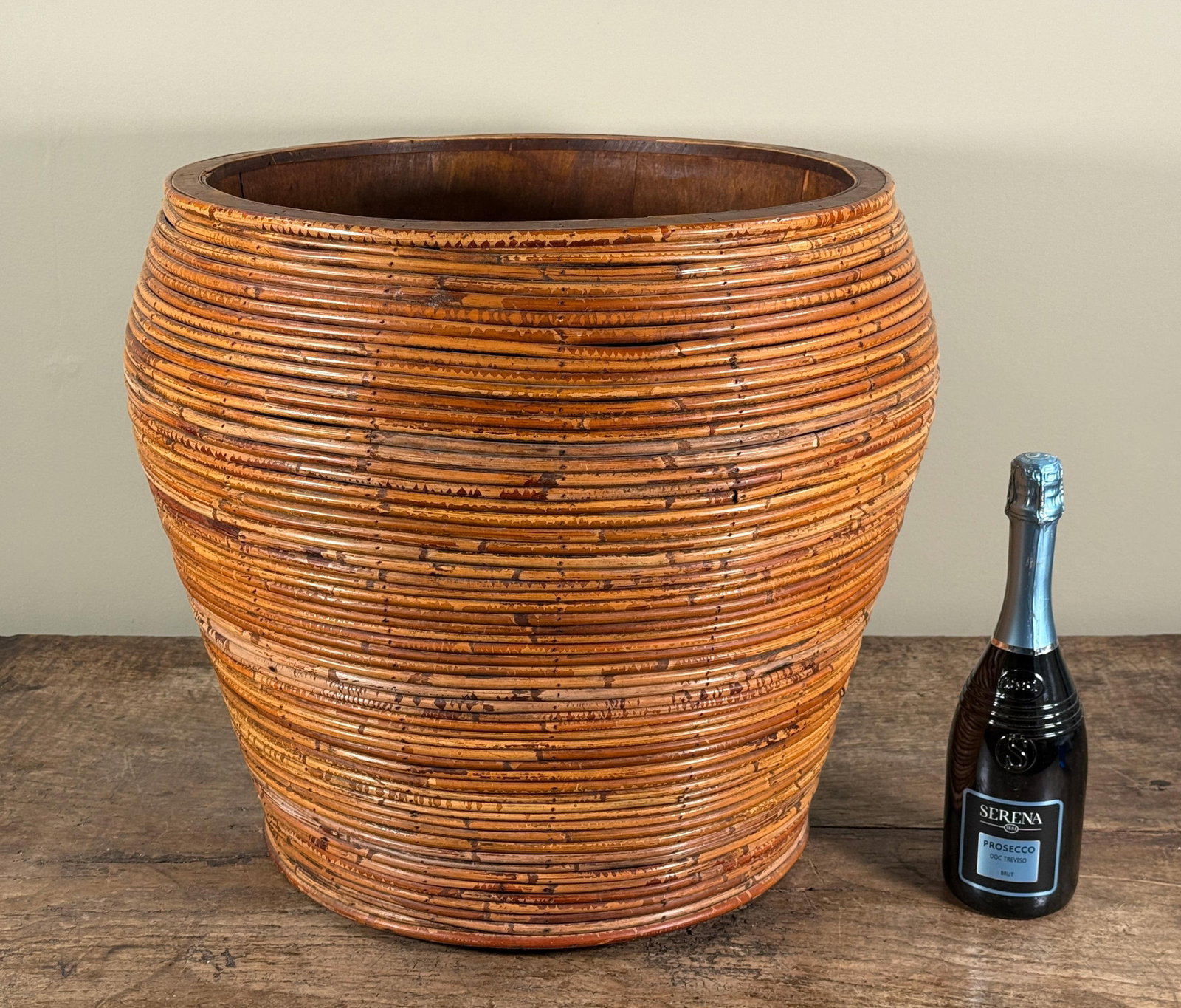 Large Vintage Pencil Reed Floor Planter Cache Pot - 2