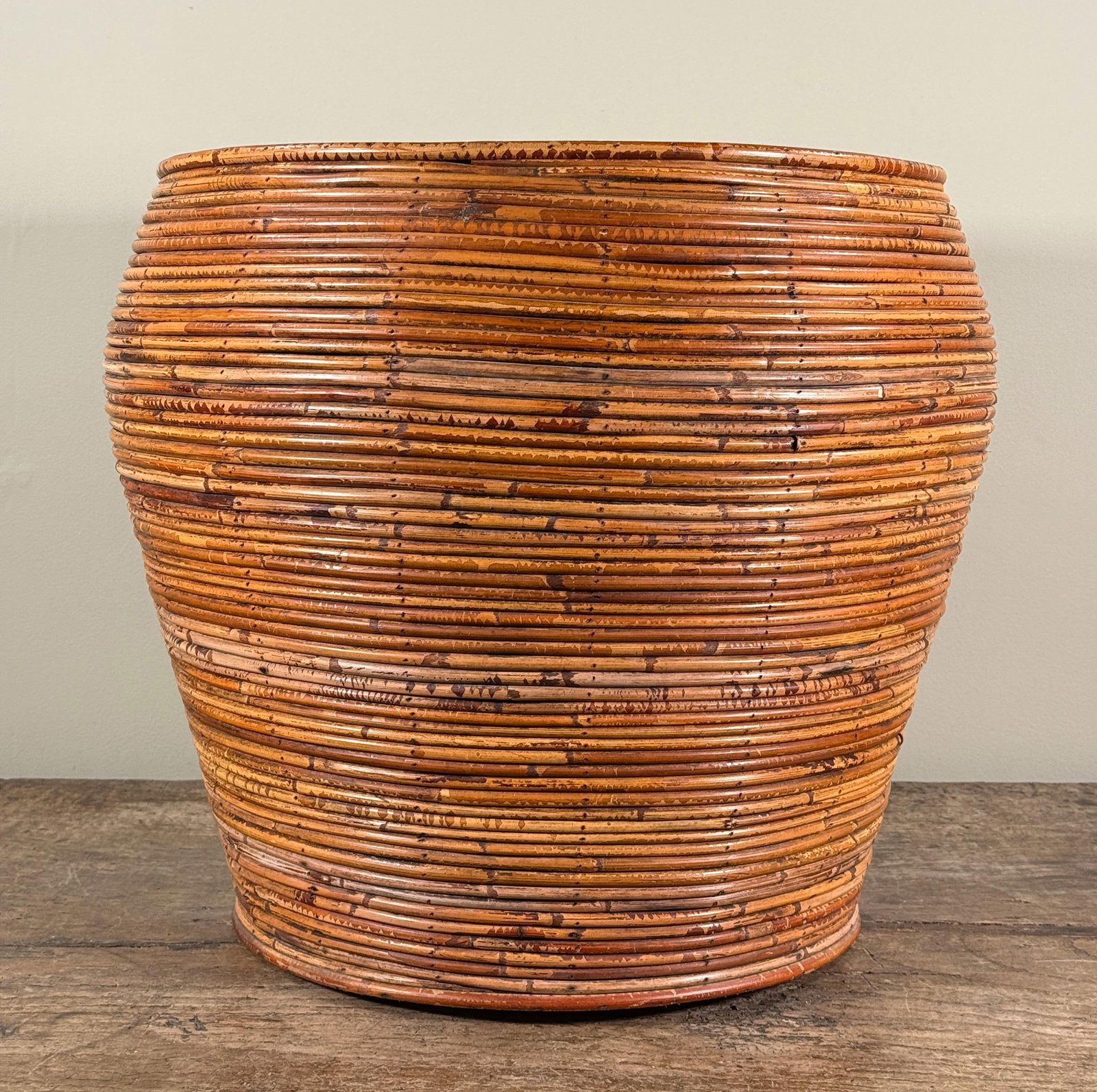 Large Vintage Pencil Reed Floor Planter Cache Pot - 3