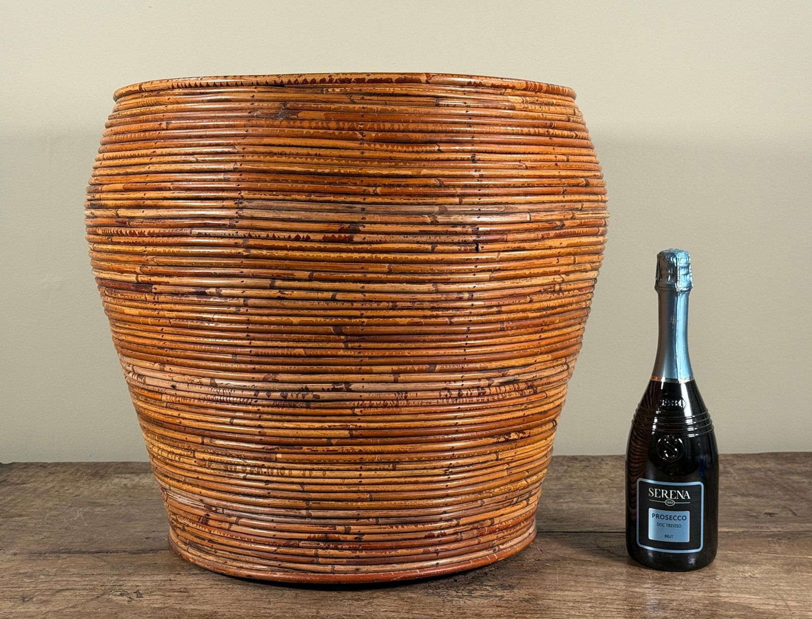Large Vintage Pencil Reed Floor Planter Cache Pot - 4