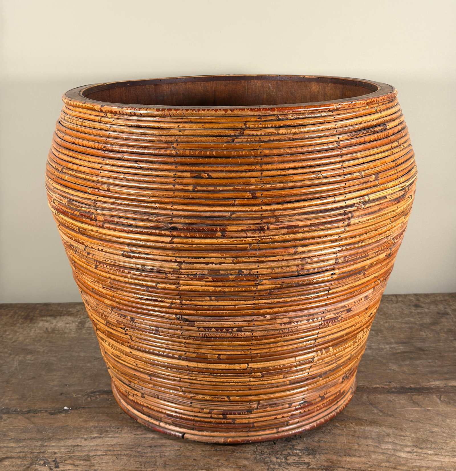 Large Vintage Pencil Reed Floor Planter Cache Pot - 7