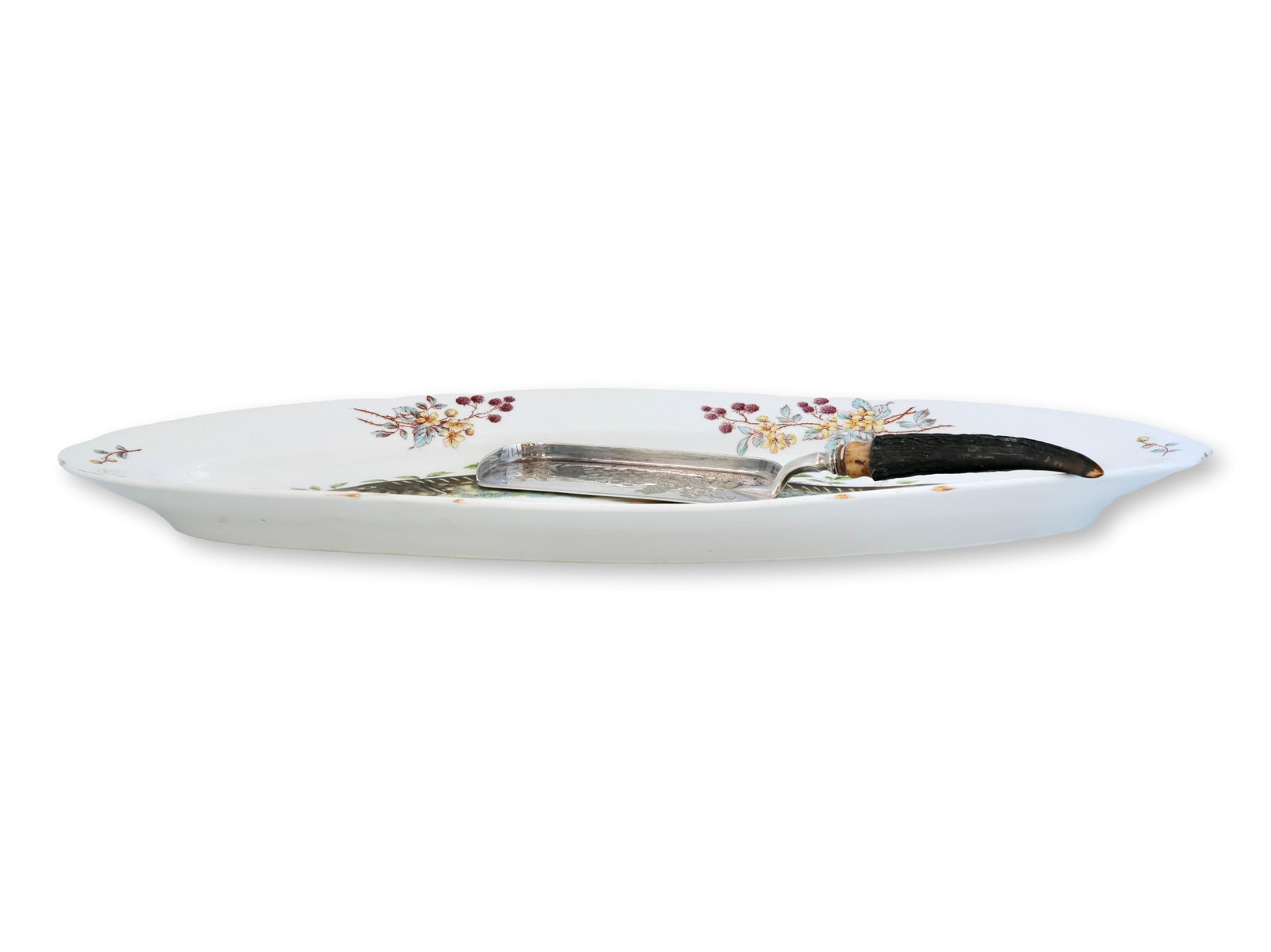 Early 1900s French Limoges Fish Platter With Stag Horn Handle Server - 2