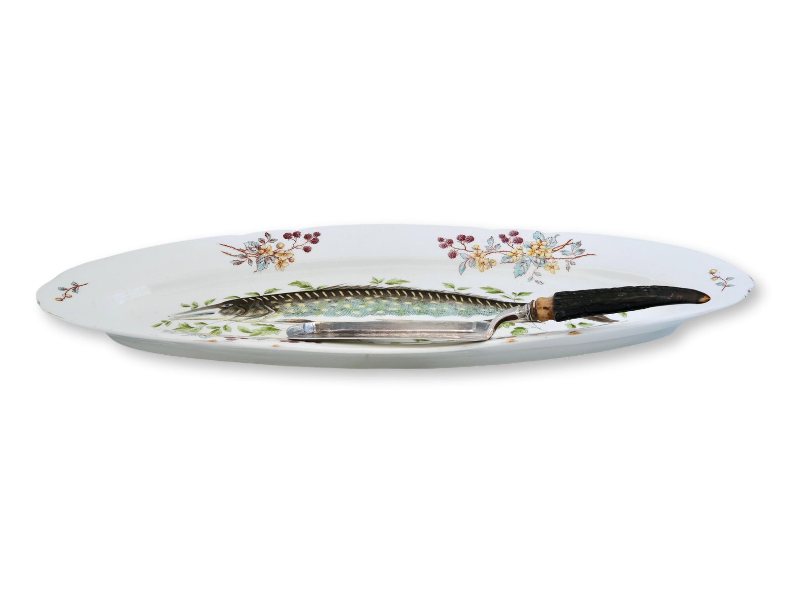 Early 1900s French Limoges Fish Platter With Stag Horn Handle Server - 5