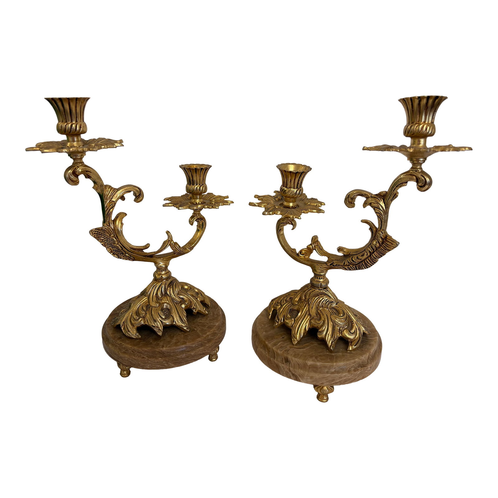 1960s Hollywood Regency Palm Tree Brass Candleabras on a Marble Base - A Pair: Sturdy and elegant with a heavy marble base, this candleabra set brings charm to vintage, modern or formal decor and adds a touch of elegance to any room. Crafted from high quality marble, this piece