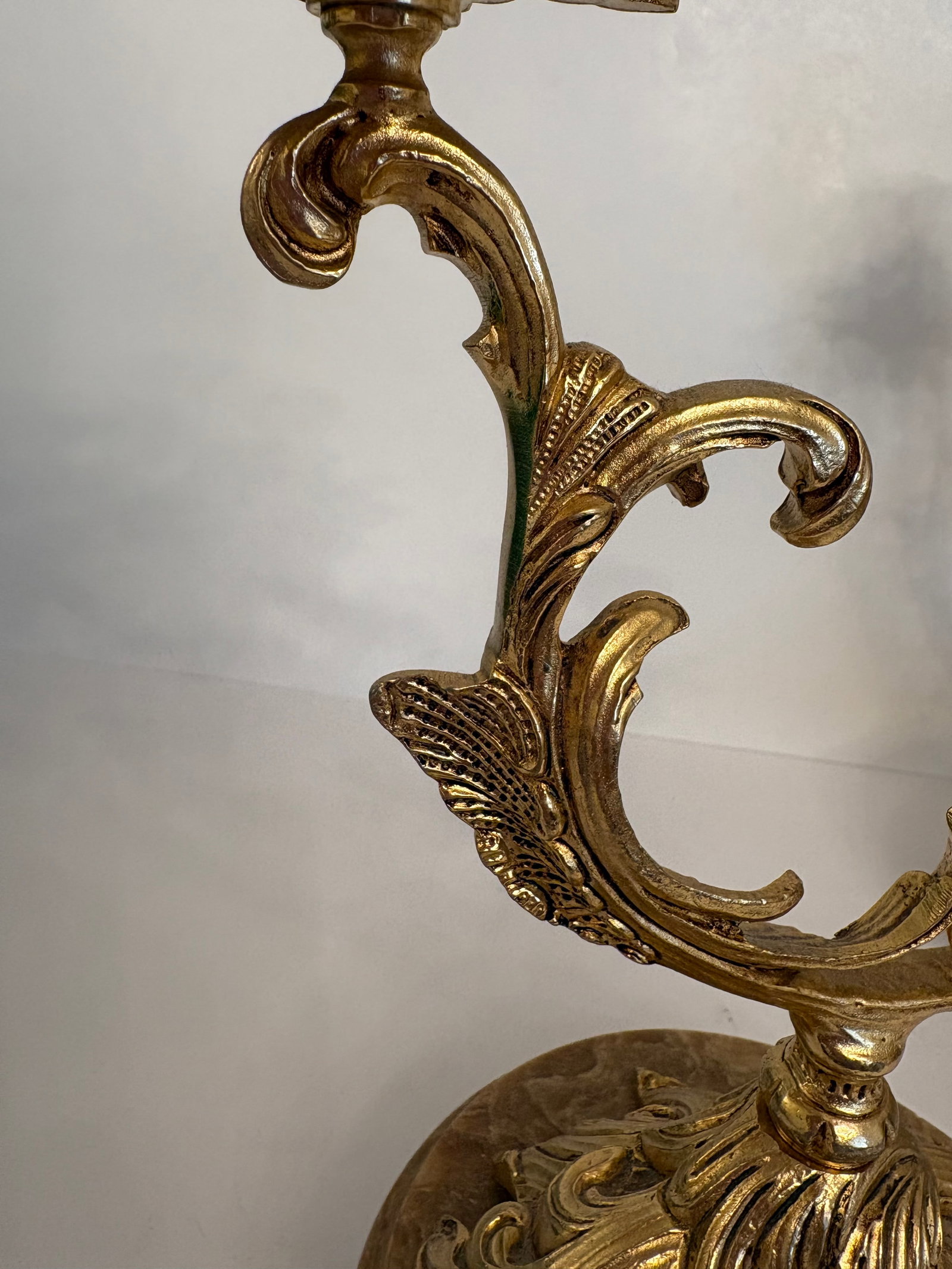 1960s Hollywood Regency Palm Tree Brass Candleabras on a Marble Base - A Pair - 4