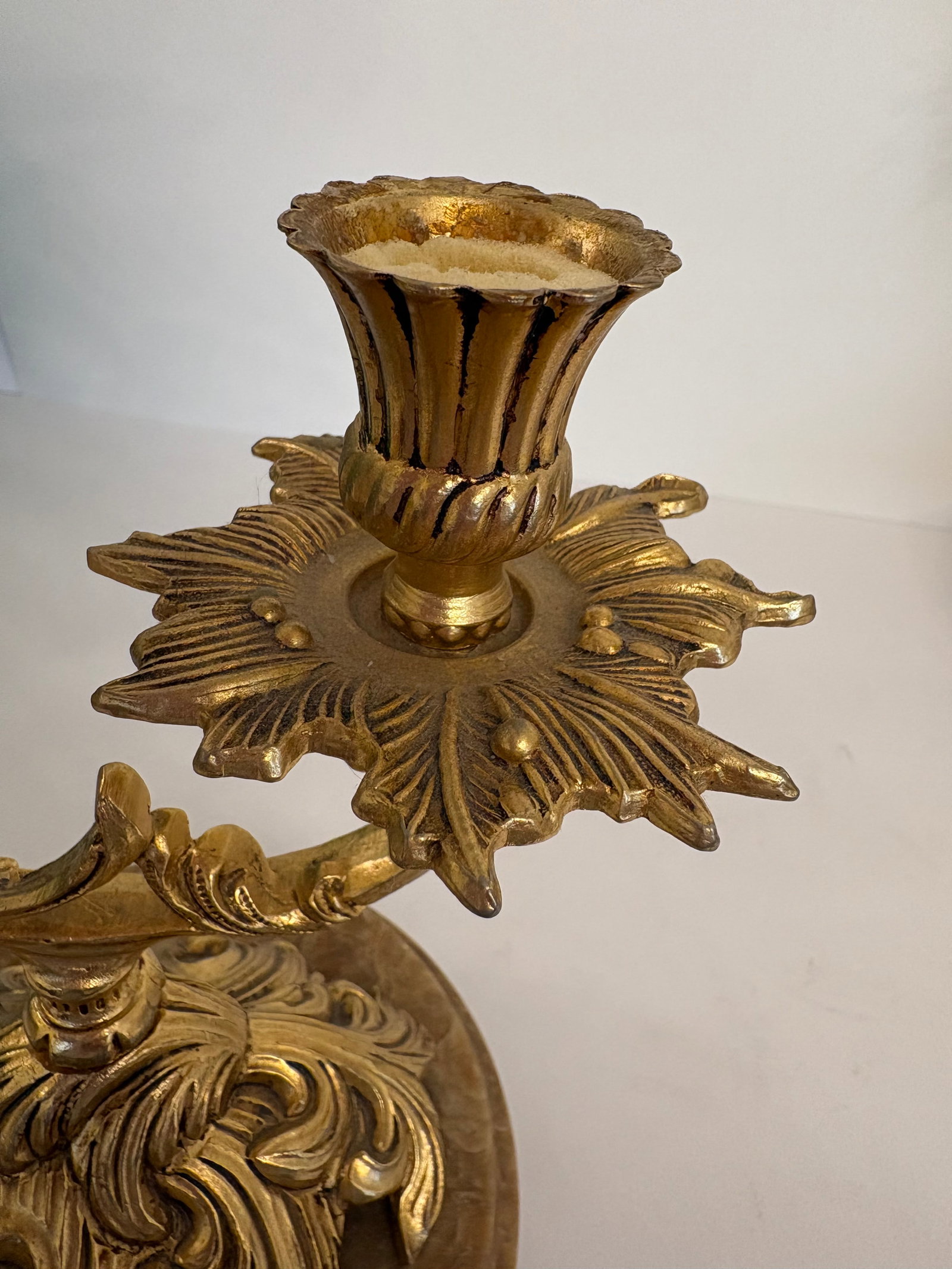1960s Hollywood Regency Palm Tree Brass Candleabras on a Marble Base - A Pair - 5