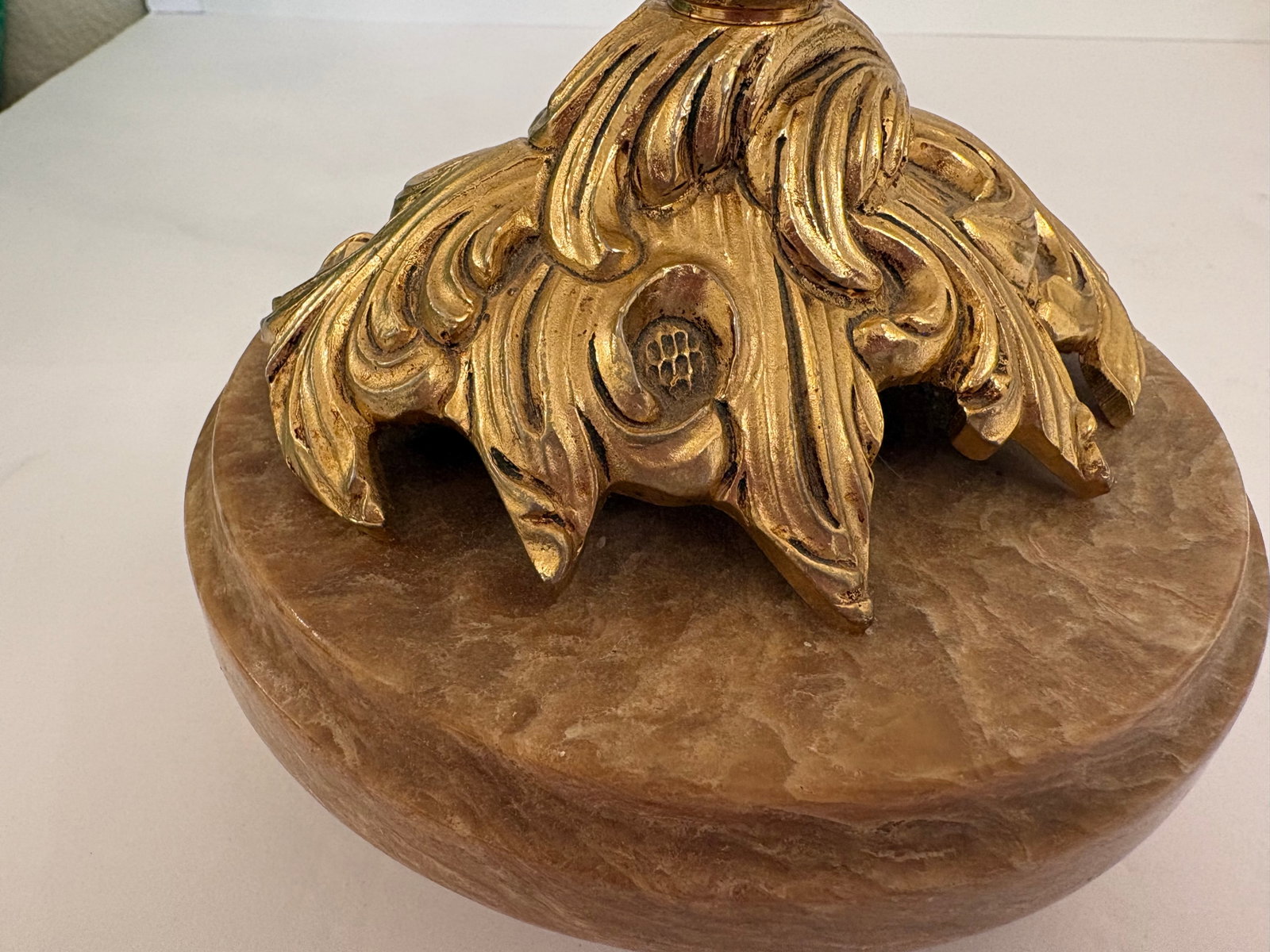 1960s Hollywood Regency Palm Tree Brass Candleabras on a Marble Base - A Pair - 7