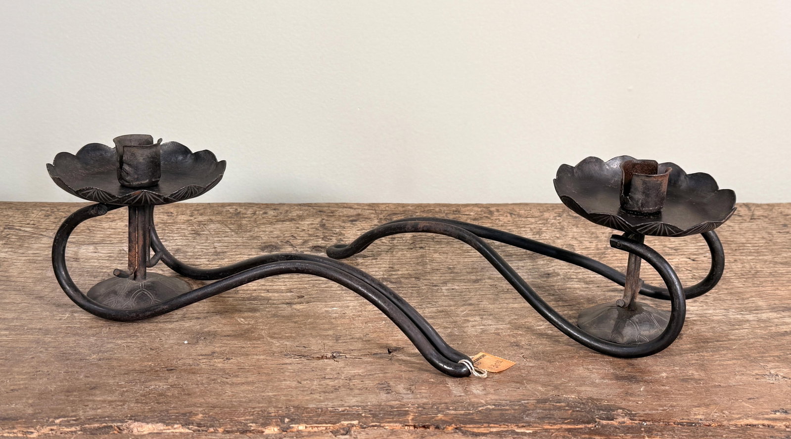 Vintage 1950s Japanese Hand Forged Iron Taper Candle Holders for Wall or Table - A Pair - 5