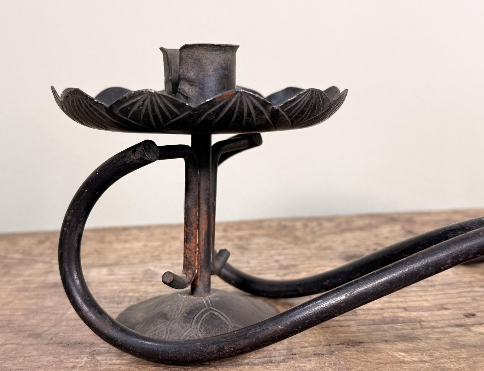 Vintage 1950s Japanese Hand Forged Iron Taper Candle Holders for Wall or Table - A Pair - 6