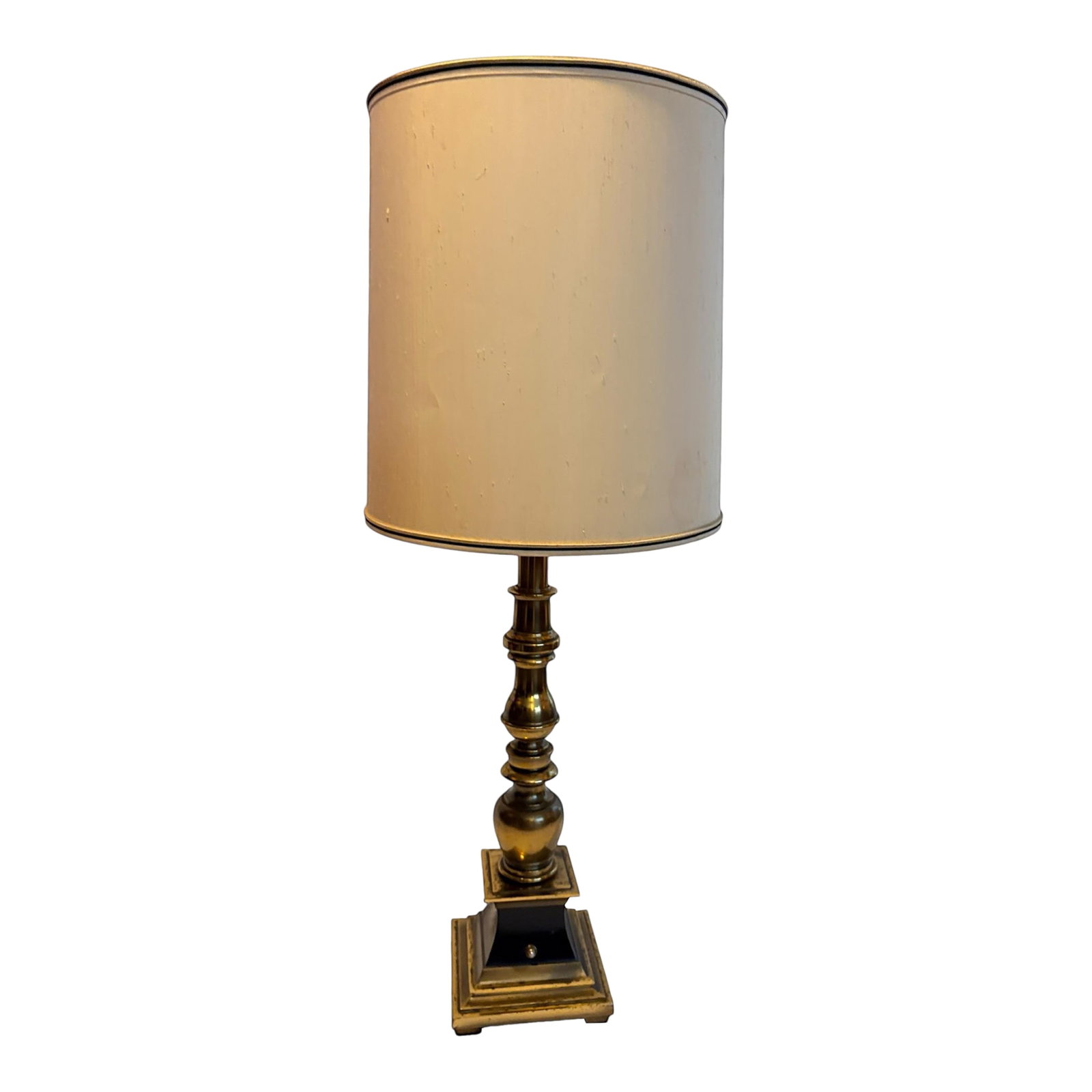 1960s MCM Torchiere Lamp Stiffel, Candle Stick Neoclassical Brass Finish With Original Shade & Finia: Monumental Brass finish marked: Stiffel lamp with the original Finial. Stiffel Lamp Shade Included, (But can be sold without shade, upon buyer request). Felt bottom to protect your furniture. Lamp