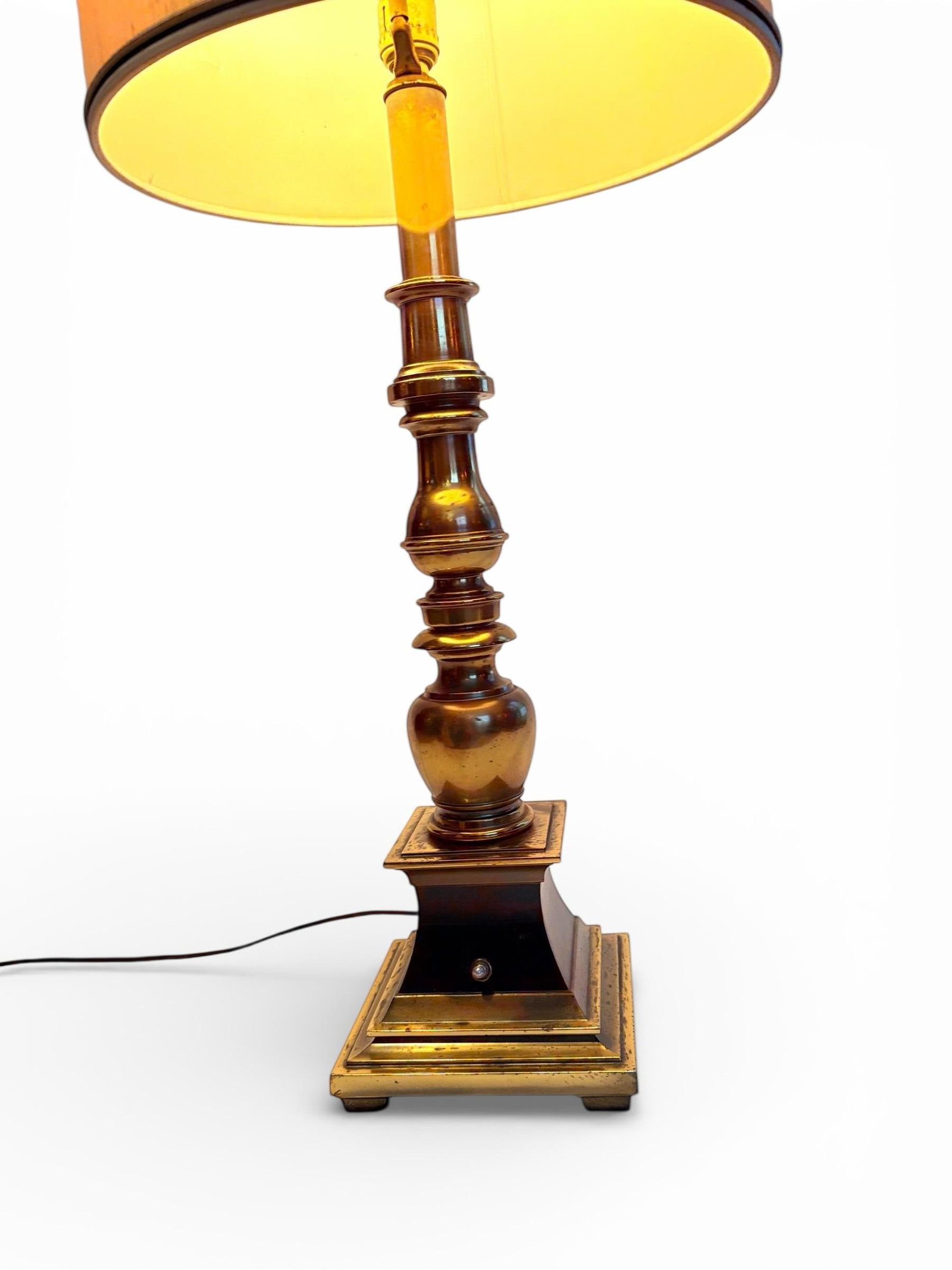 1960s MCM Torchiere Lamp Stiffel, Candle Stick Neoclassical Brass Finish With Original Shade & Finia - 2