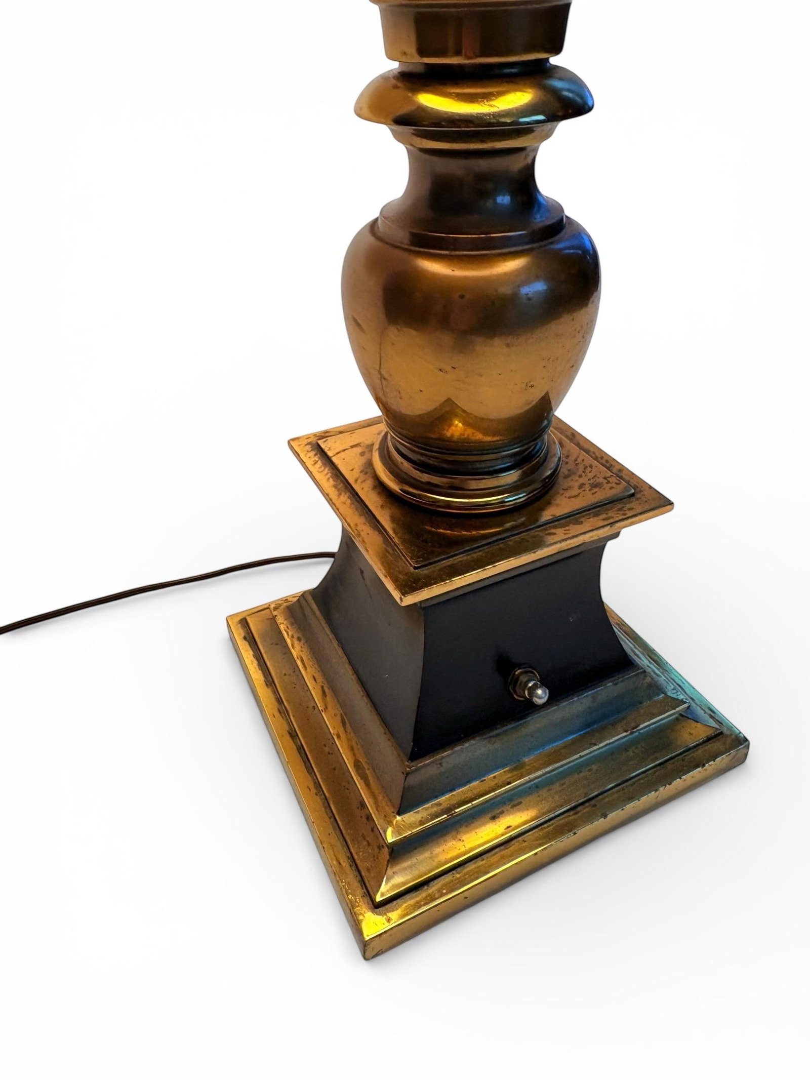 1960s MCM Torchiere Lamp Stiffel, Candle Stick Neoclassical Brass Finish With Original Shade & Finia - 3