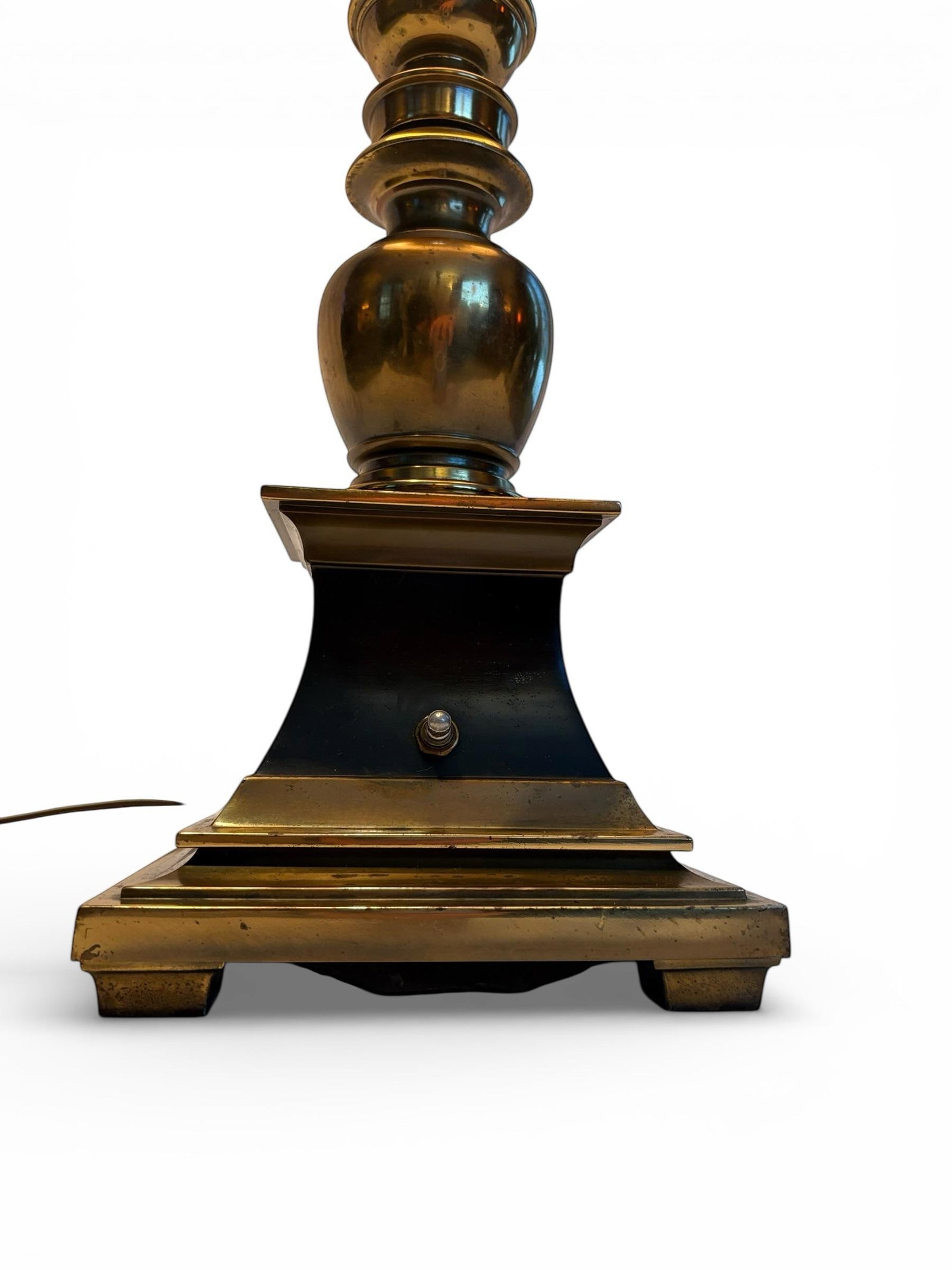 1960s MCM Torchiere Lamp Stiffel, Candle Stick Neoclassical Brass Finish With Original Shade & Finia - 4