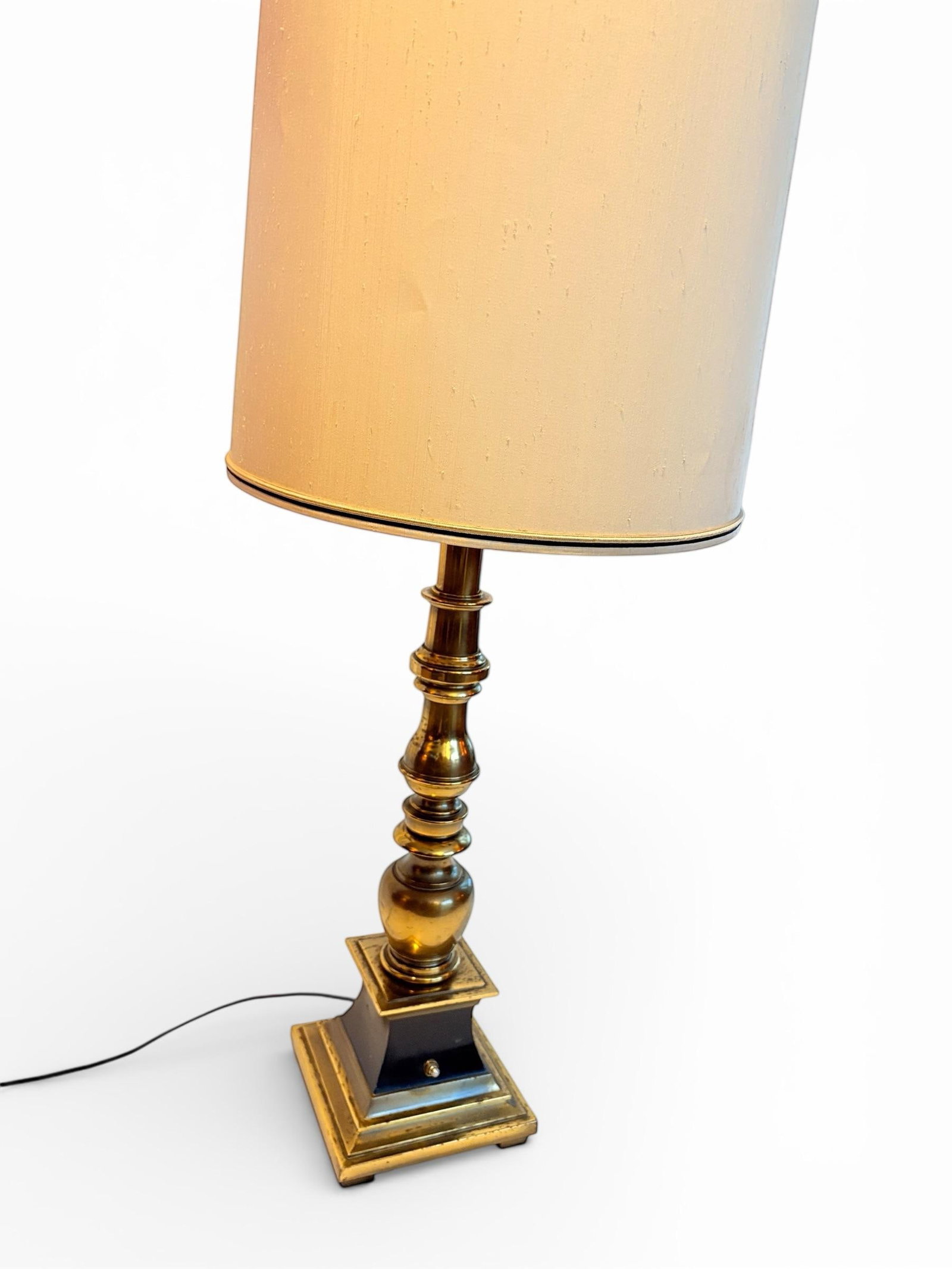 1960s MCM Torchiere Lamp Stiffel, Candle Stick Neoclassical Brass Finish With Original Shade & Finia - 5