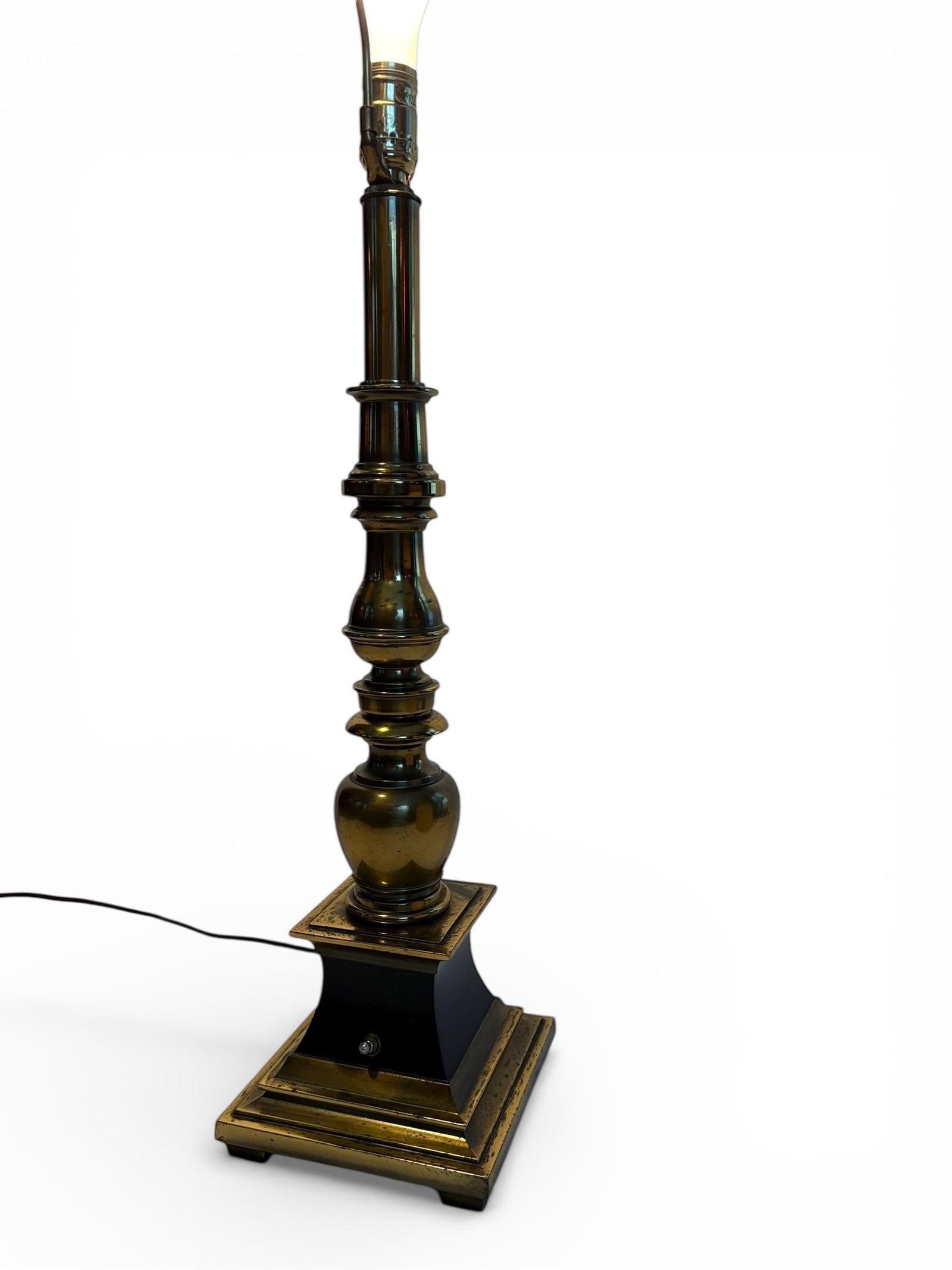 1960s MCM Torchiere Lamp Stiffel, Candle Stick Neoclassical Brass Finish With Original Shade & Finia - 8