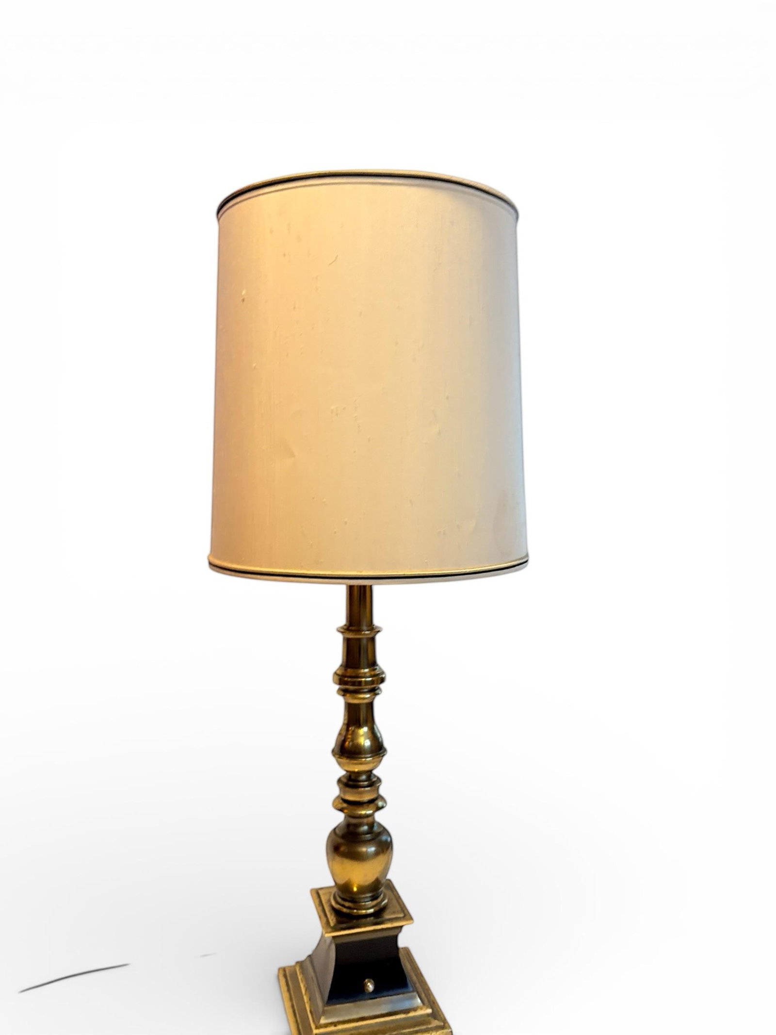 1960s MCM Torchiere Lamp Stiffel, Candle Stick Neoclassical Brass Finish With Original Shade & Finia - 9
