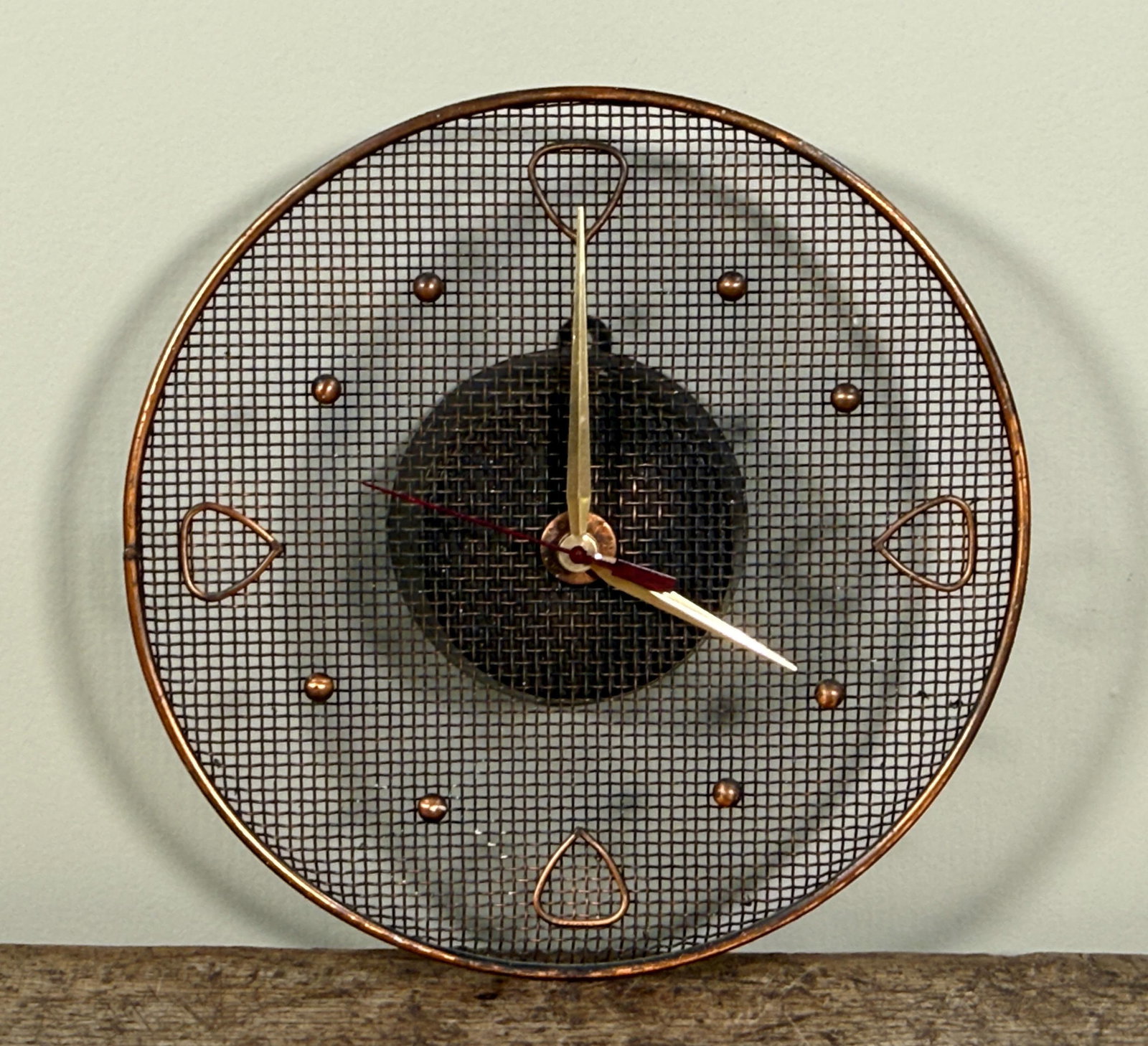 Mid Century Modern Copper Wire Mesh Wall Clock - 2