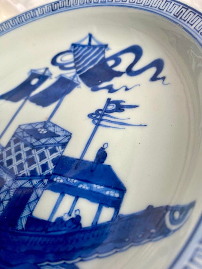 Chinese Blue & White Porcelain Dragon Boat Plate | Chenghua Mark | Early 20th Century Ming Revival - 7