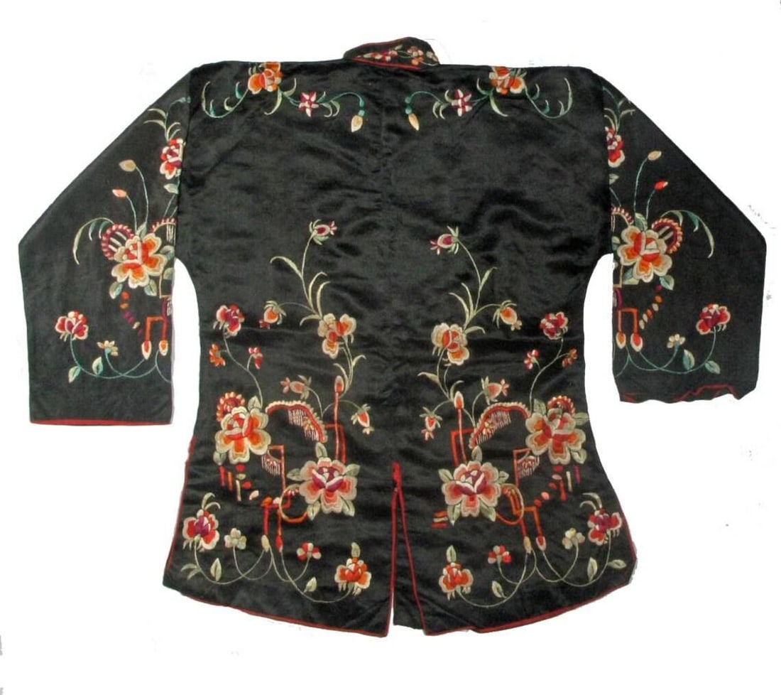 Antique Authentic Chinese Silk Jacket Robe With Colorful Embroidery - 2