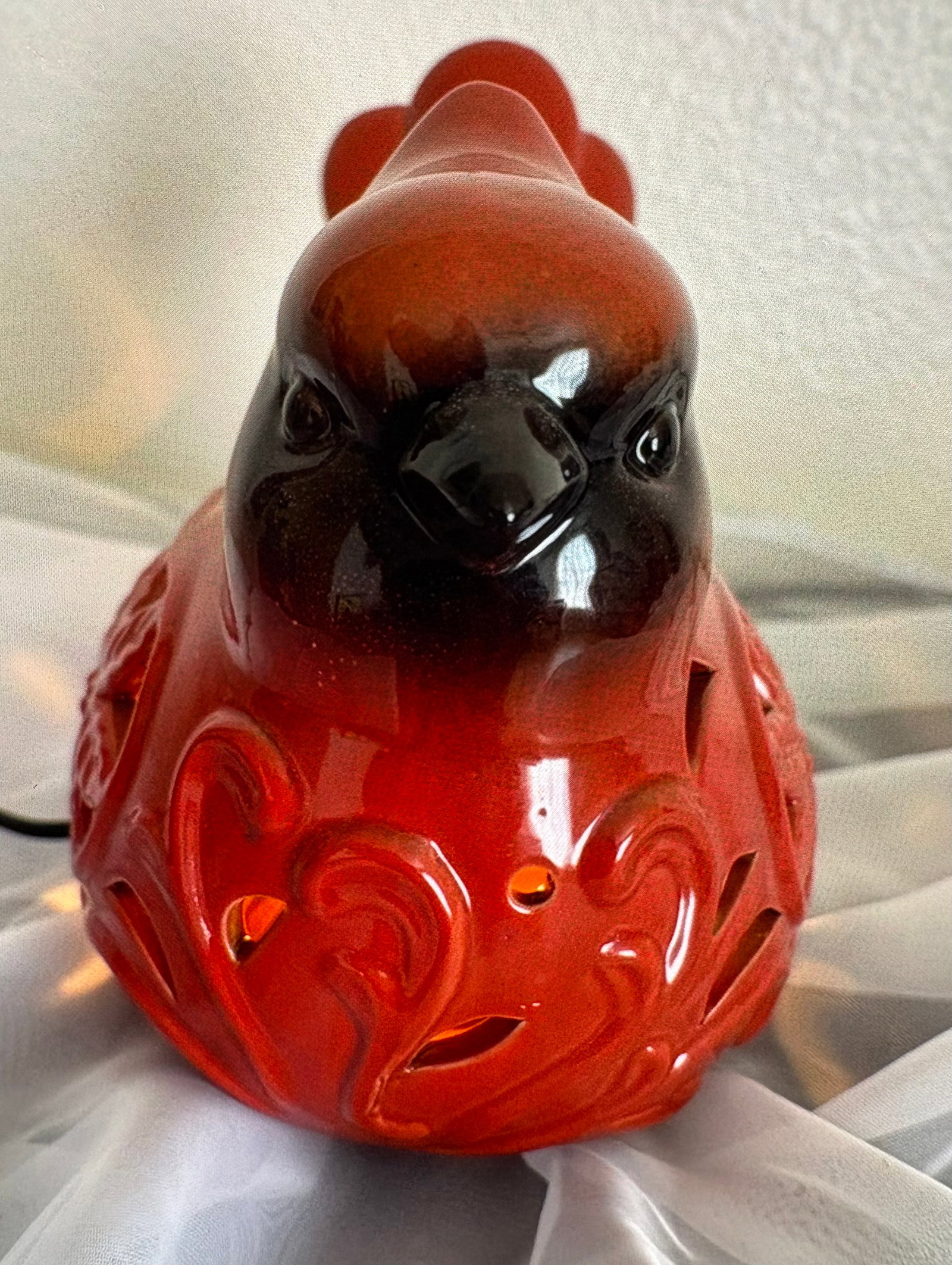 Vintage Red Cardinal Ceramic Desk Lamp - 4