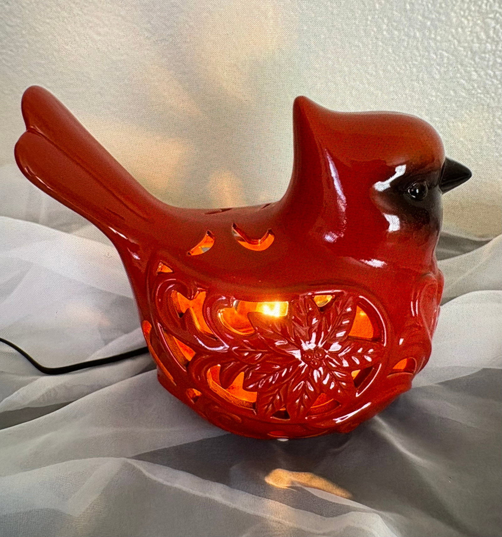 Vintage Red Cardinal Ceramic Desk Lamp - 5