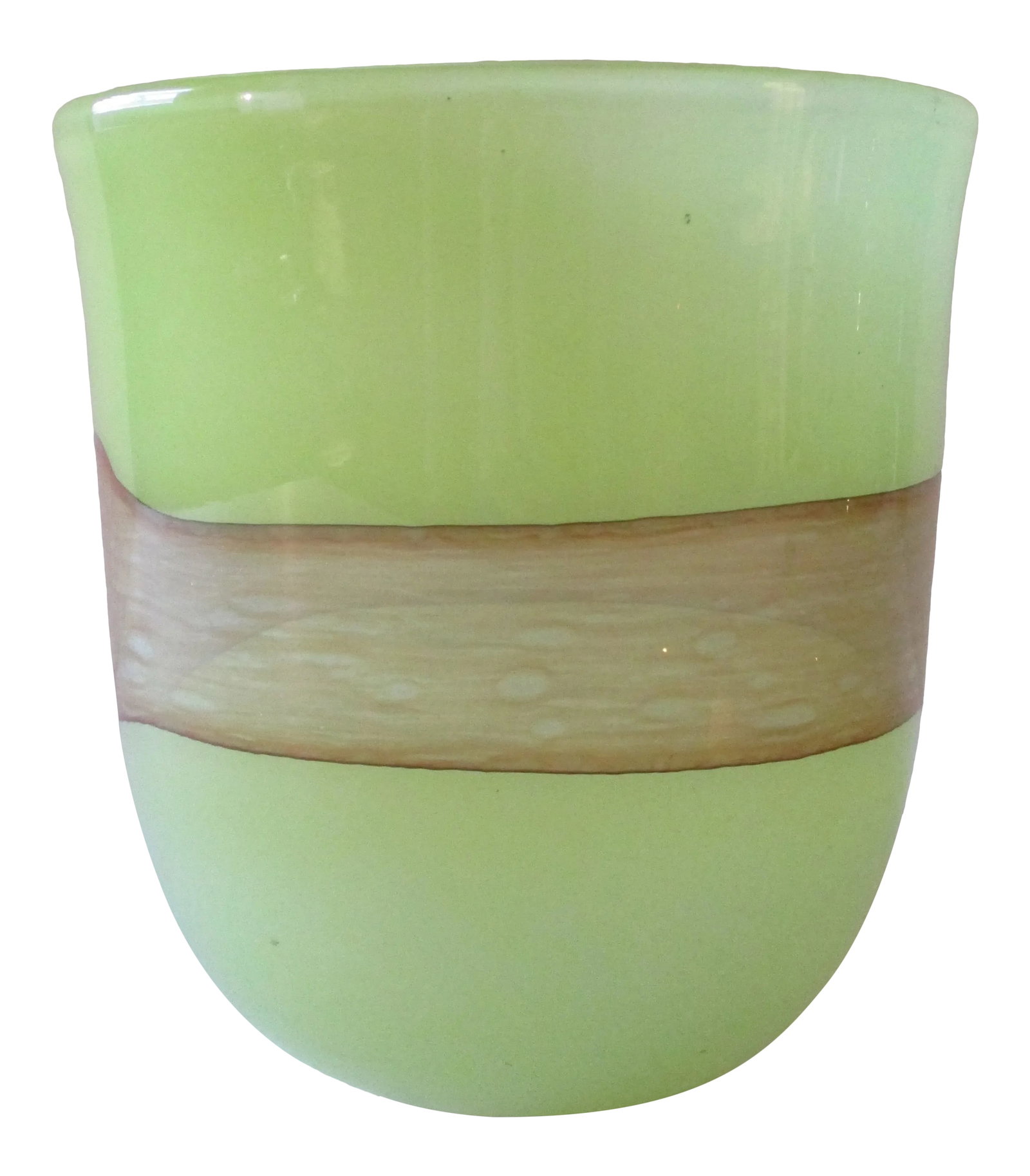 Cyan Design Large Celadon Green With Hand Applied Amber Stripe Vase: Cyan Design Large Celadon Green with Hand Applied Amber Stripe Vase 7 1/4" tall and 6 3/4" diameter Condition: Alterations: Original Condition Unaltered Imperfections: Some Imperfections Condition