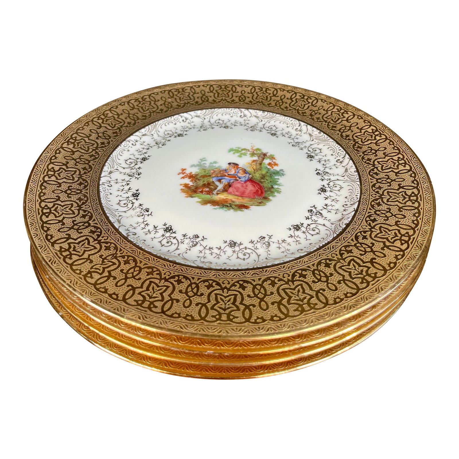 Mid 20th Century Royal Crown China 22k Gold Leaf Porcelain Plates - Set of 4: Set of 4 Royal Crown China 22k Gold Leaf Plates Dimensions: 11" diam. Provenance: From the Estate of Werner Sonn, former President of Patek Philippe, USA. Condition: Alterations: Original Condition