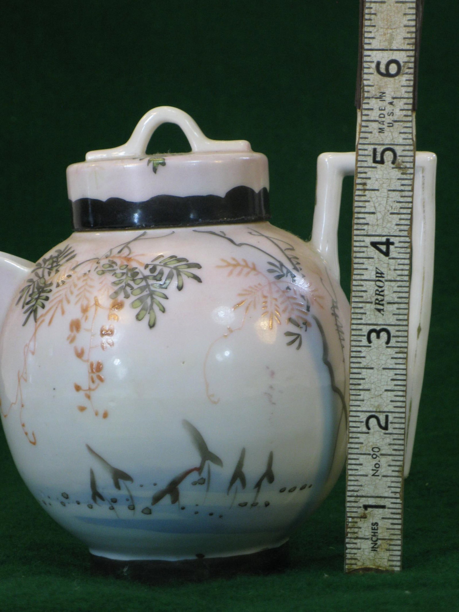 Mid 19th Century Satsuma Teapot Hand-Painted Vines & Blossoms Square Handle Japanese Meiji Period Si - 17