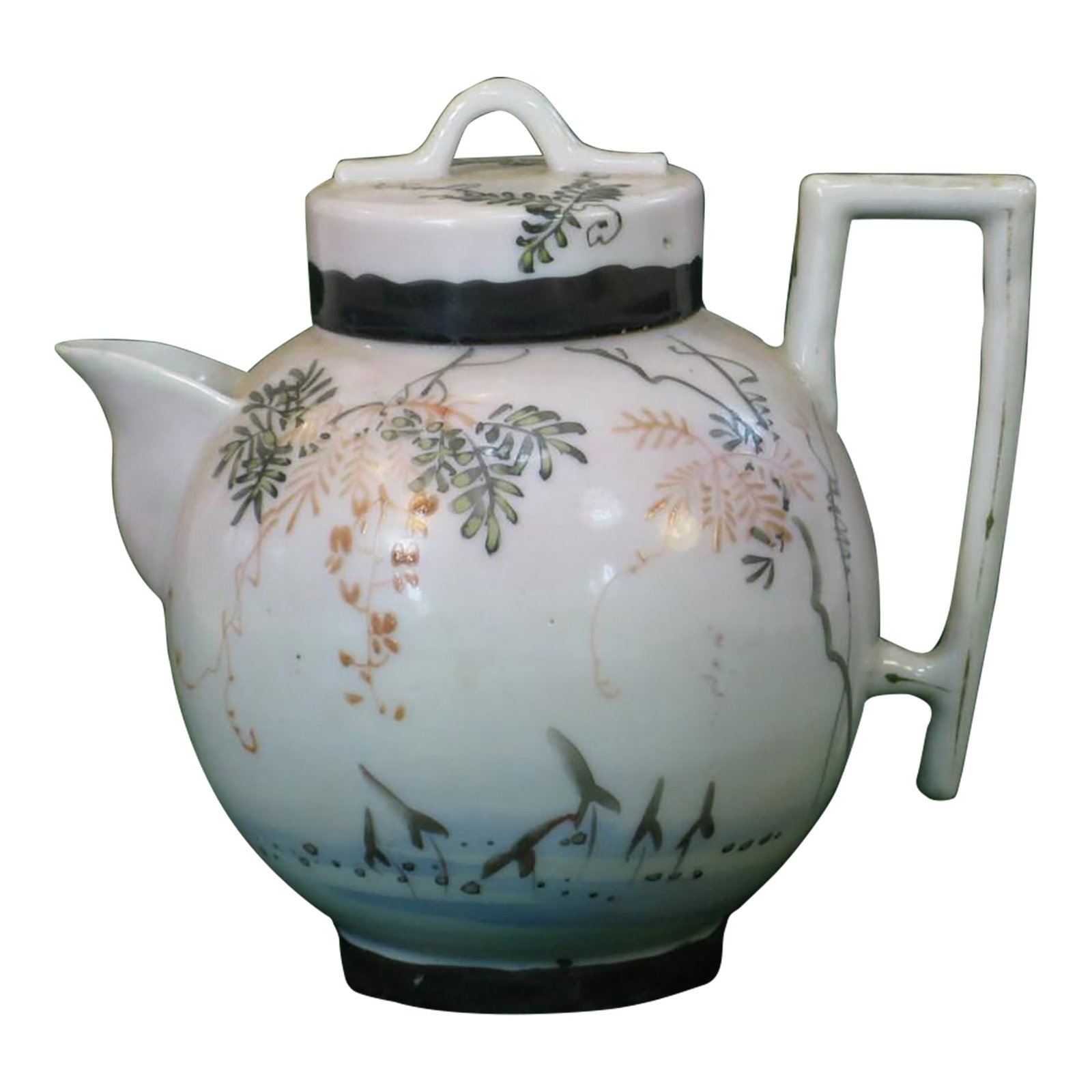 Mid 19th Century Satsuma Teapot Hand-Painted Vines & Blossoms Square Handle Japanese Meiji Period Si (1 of 18)