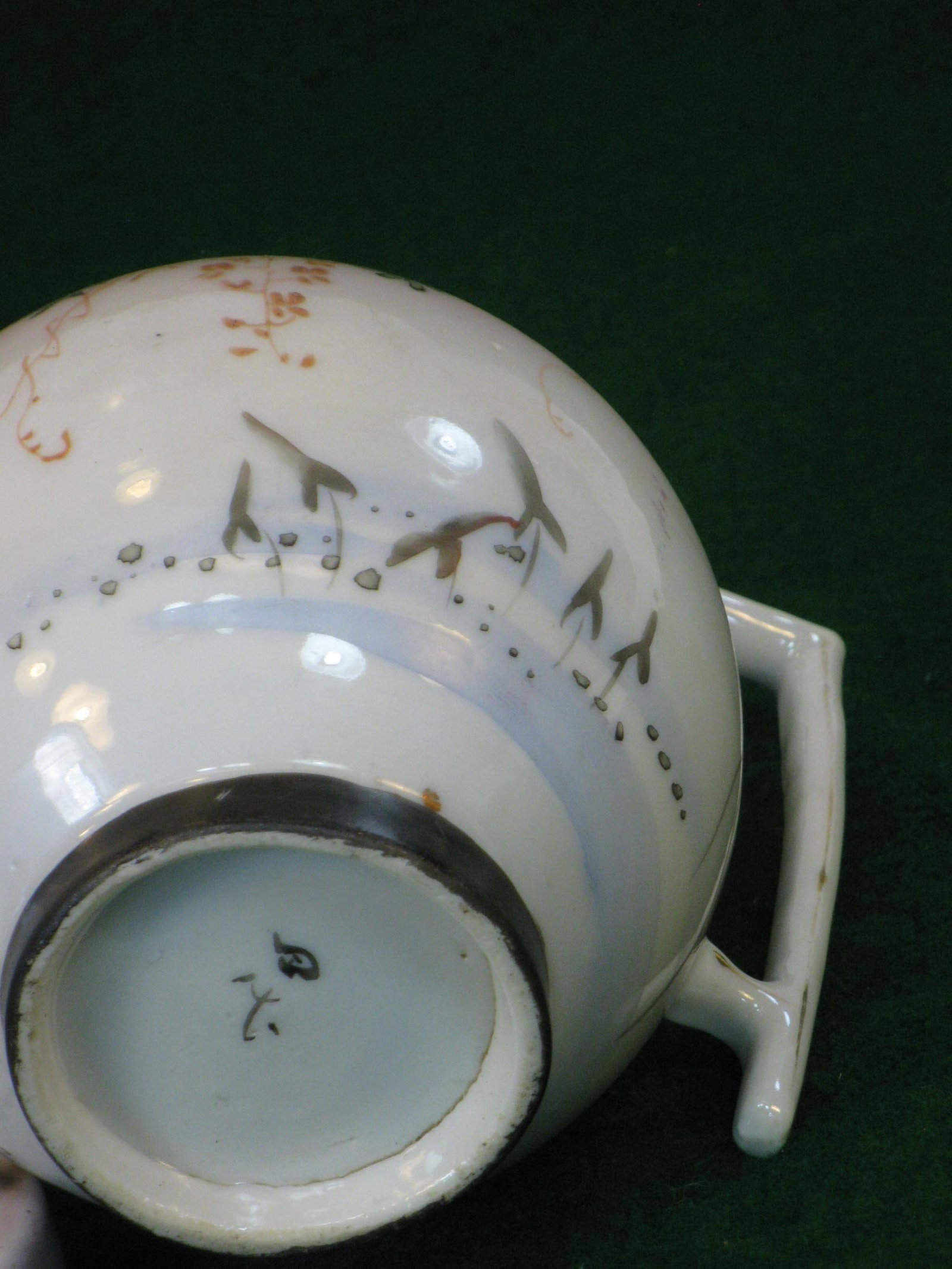 Mid 19th Century Satsuma Teapot Hand-Painted Vines & Blossoms Square Handle Japanese Meiji Period Si - 2