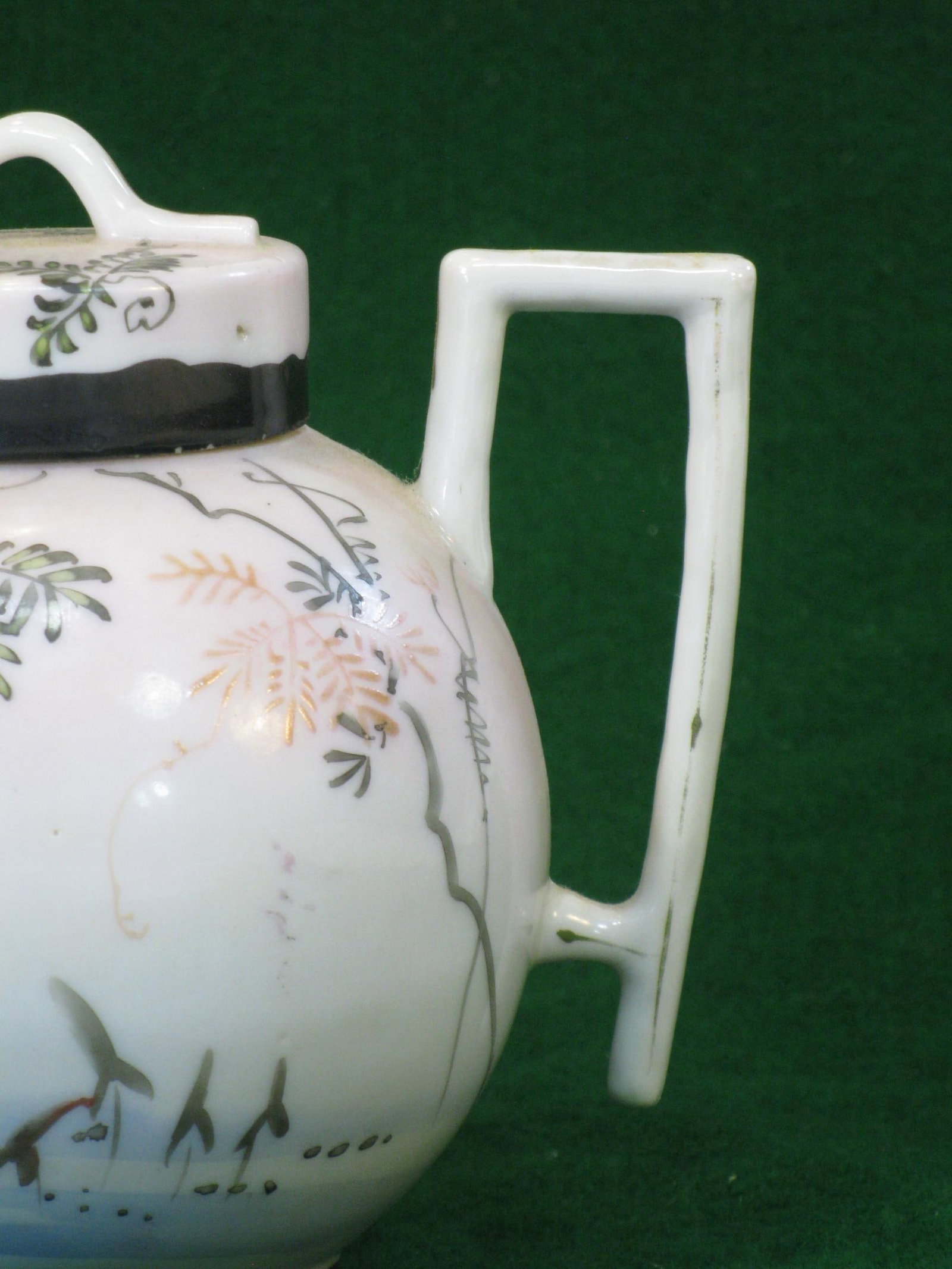 Mid 19th Century Satsuma Teapot Hand-Painted Vines & Blossoms Square Handle Japanese Meiji Period Si - 6