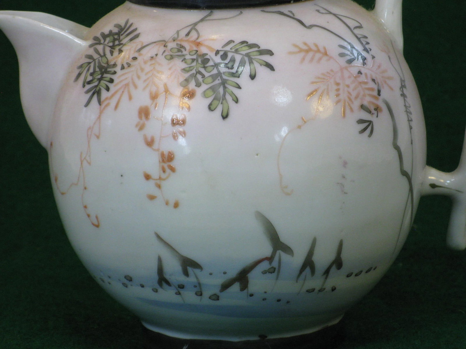 Mid 19th Century Satsuma Teapot Hand-Painted Vines & Blossoms Square Handle Japanese Meiji Period Si - 7