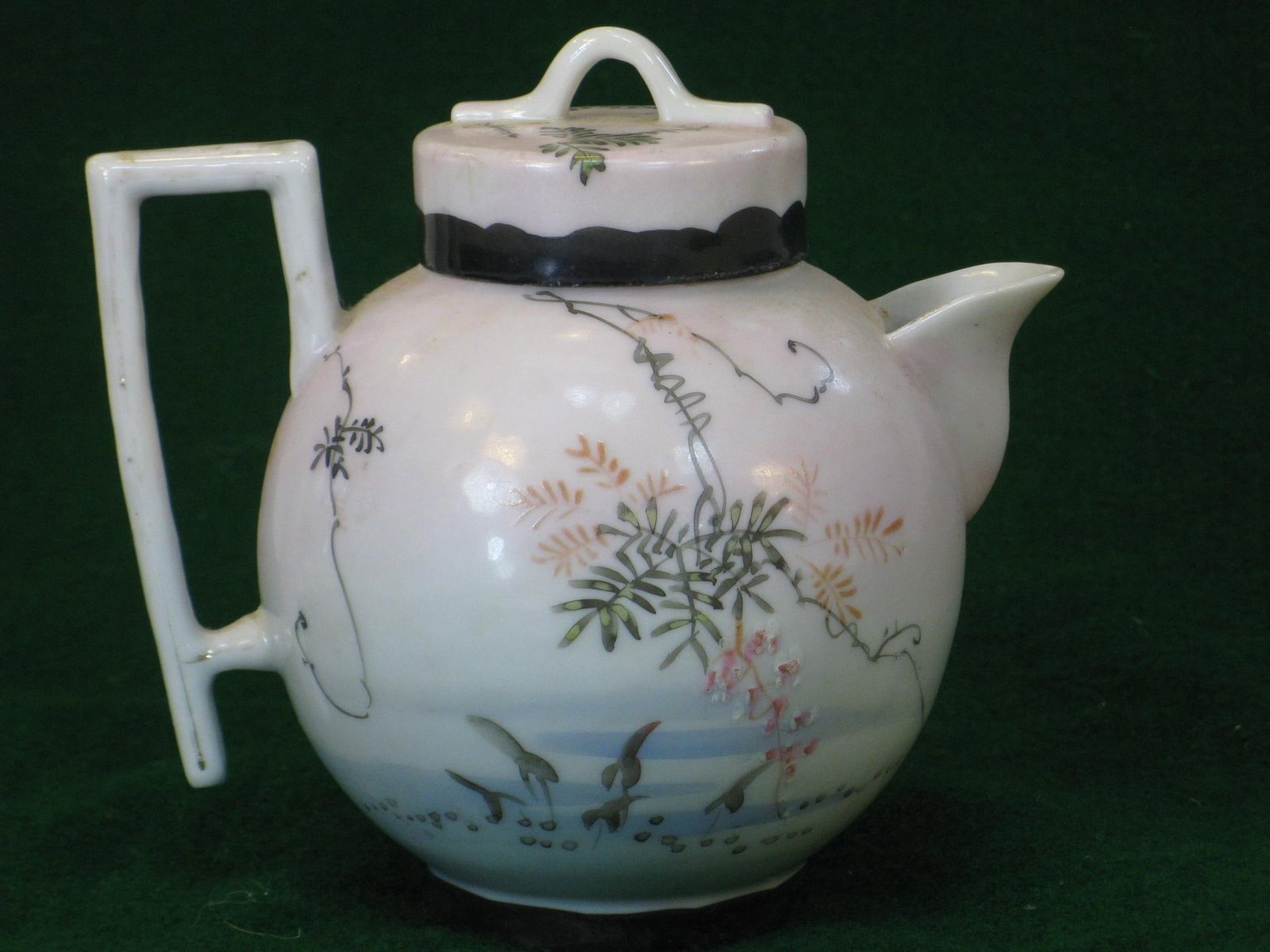 Mid 19th Century Satsuma Teapot Hand-Painted Vines & Blossoms Square Handle Japanese Meiji Period Si - 8
