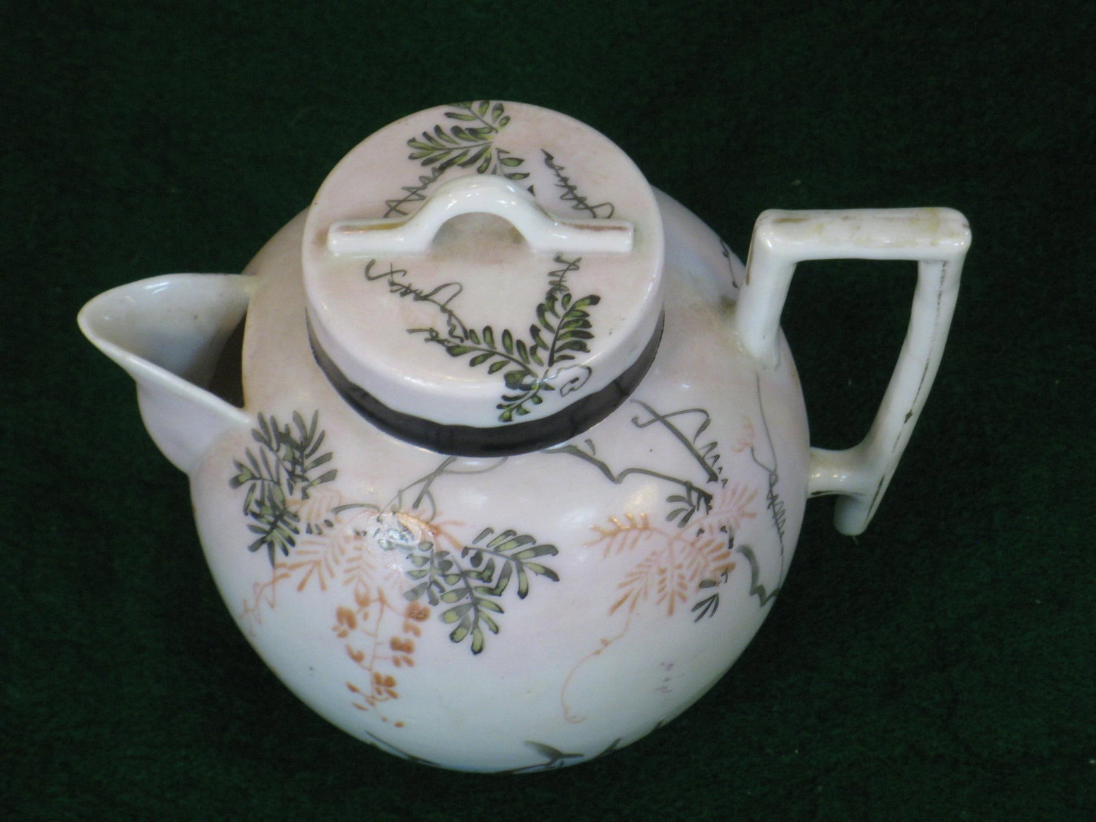 Mid 19th Century Satsuma Teapot Hand-Painted Vines & Blossoms Square Handle Japanese Meiji Period Si - 9