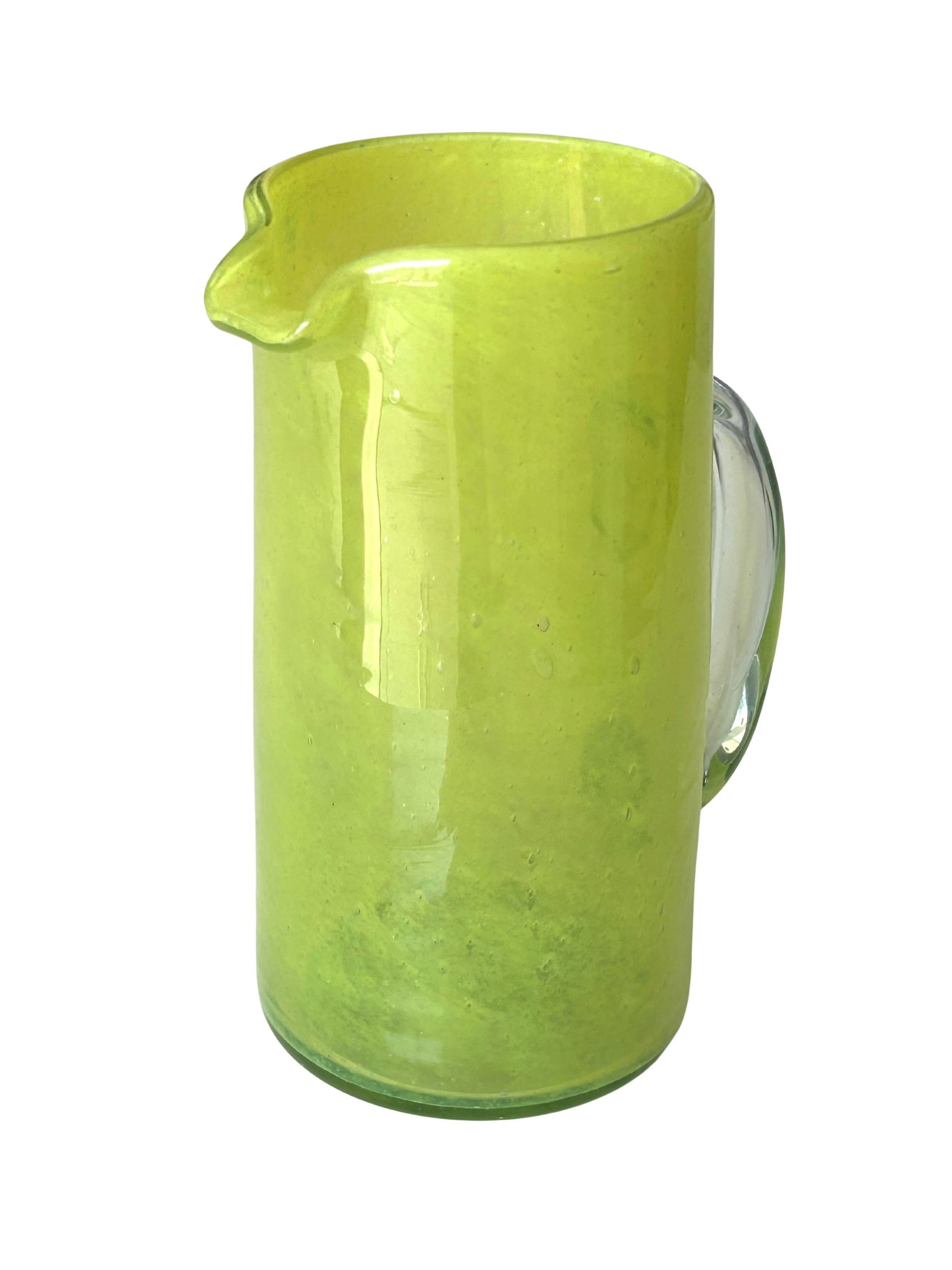 Vintage Mid-Century Modern Art Glass Pitcher - Lime Green Crackle Dimple Design, Hand-Blown - 2