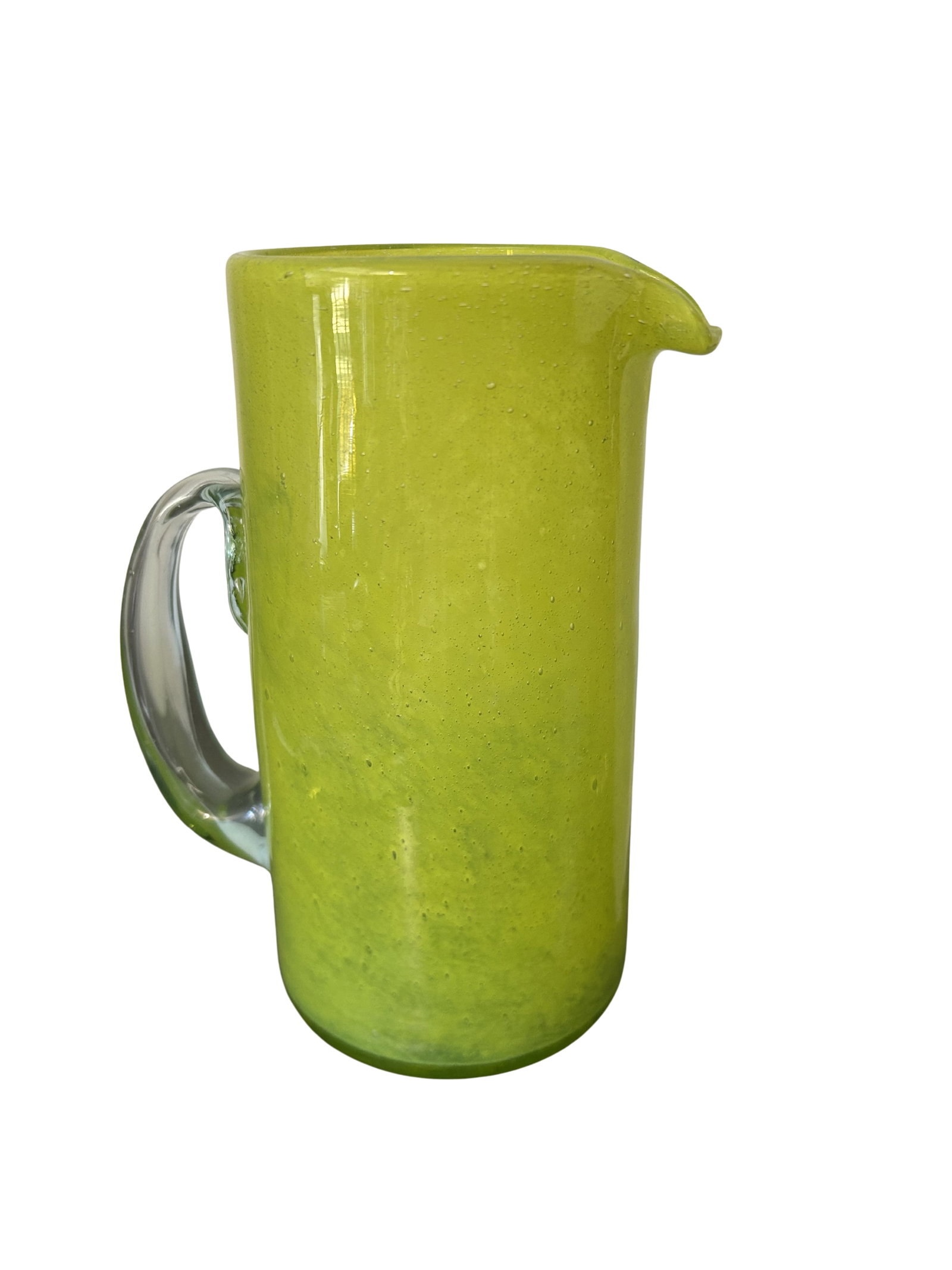 Vintage Mid-Century Modern Art Glass Pitcher - Lime Green Crackle Dimple Design, Hand-Blown - 7