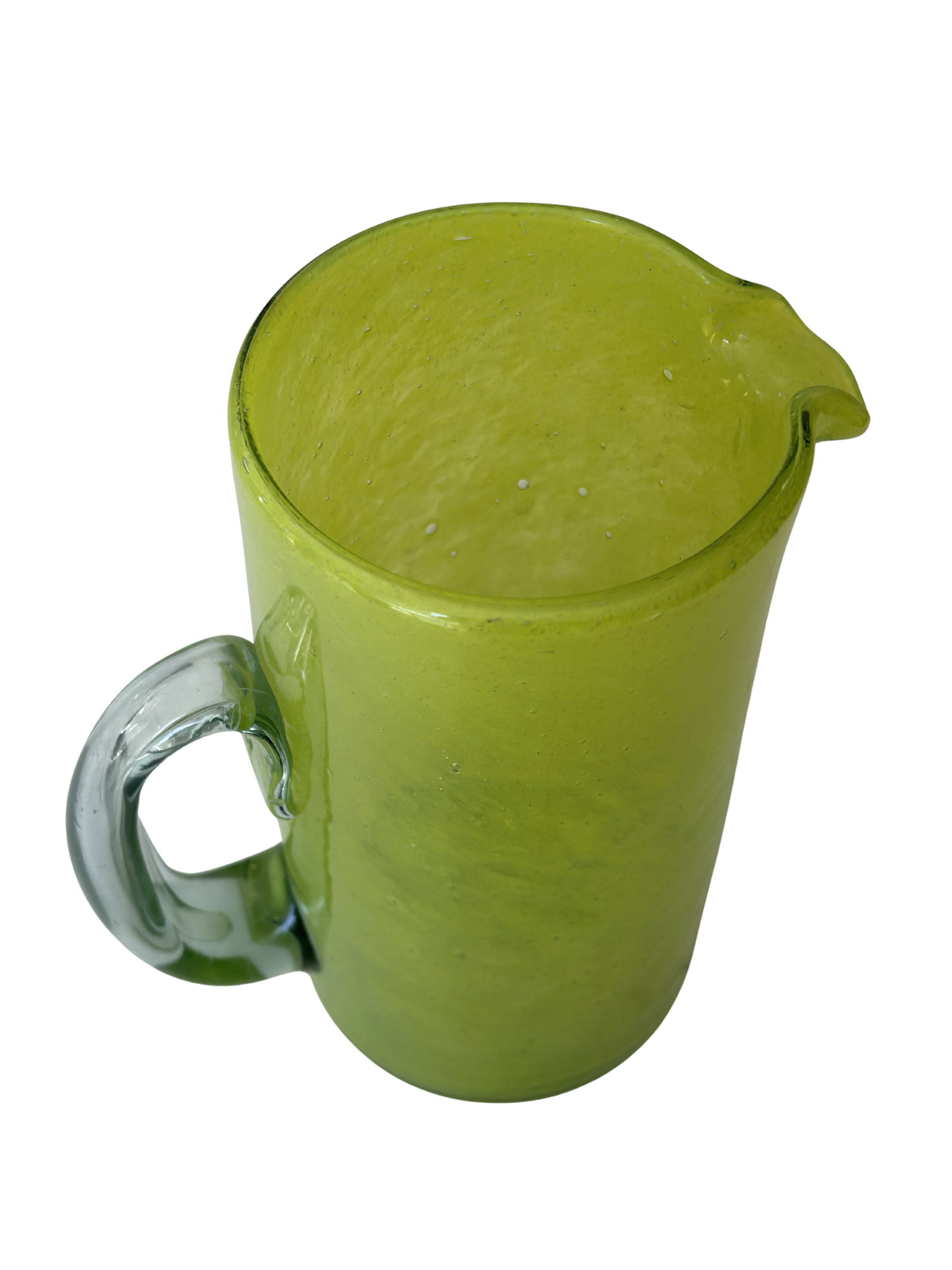 Vintage Mid-Century Modern Art Glass Pitcher - Lime Green Crackle Dimple Design, Hand-Blown - 8