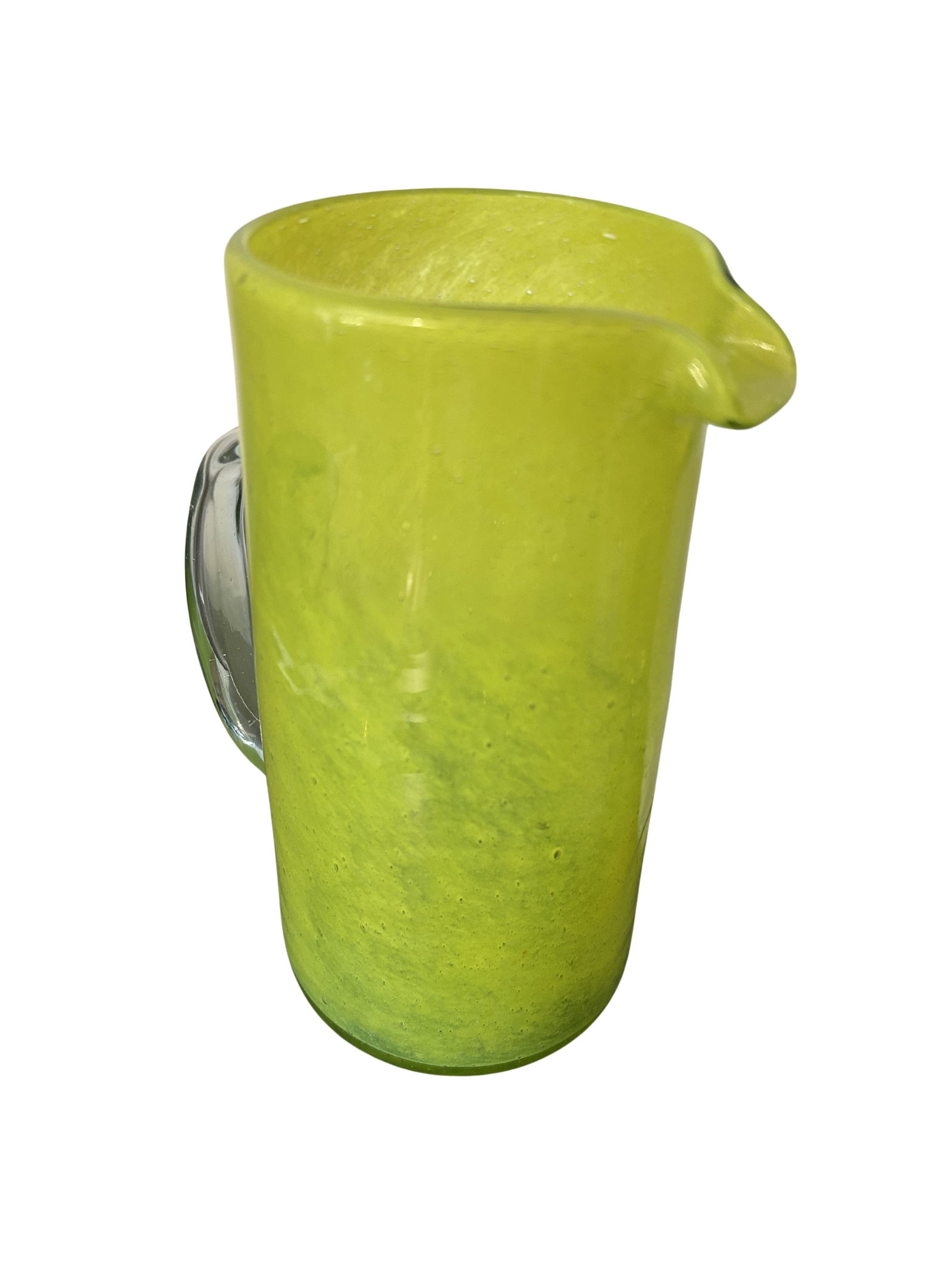 Vintage Mid-Century Modern Art Glass Pitcher - Lime Green Crackle Dimple Design, Hand-Blown - 9