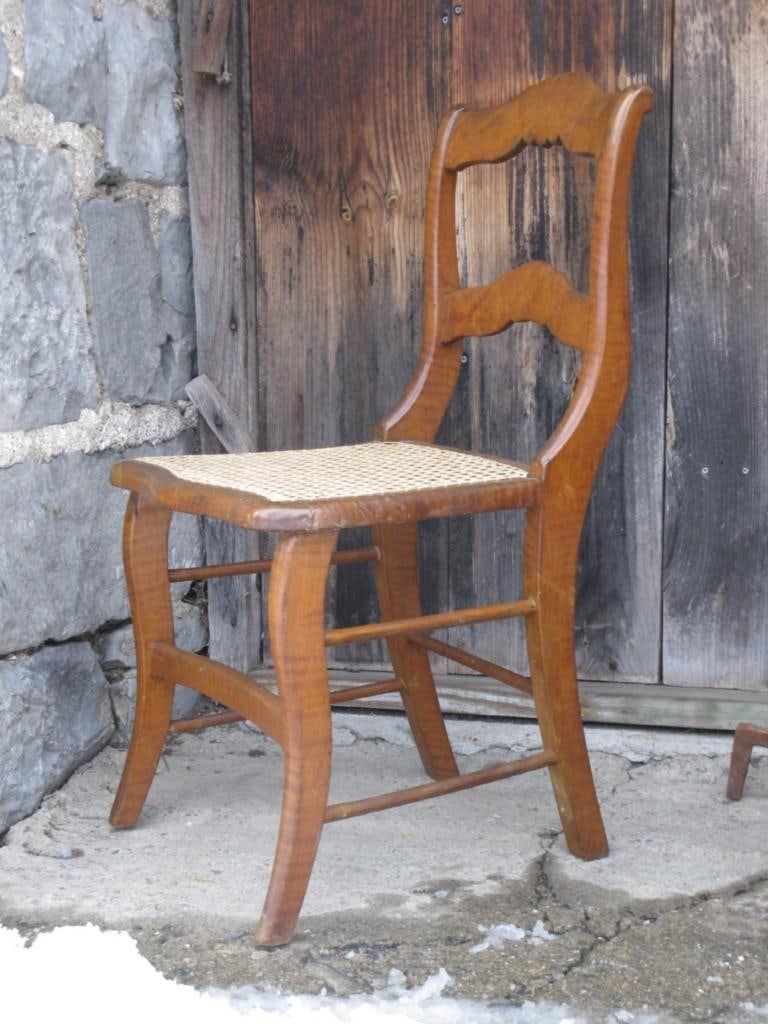 Antique Side Chair New Cane Seat Elegant Tiger & Bullseye Maple Cottage Bedroom - 2